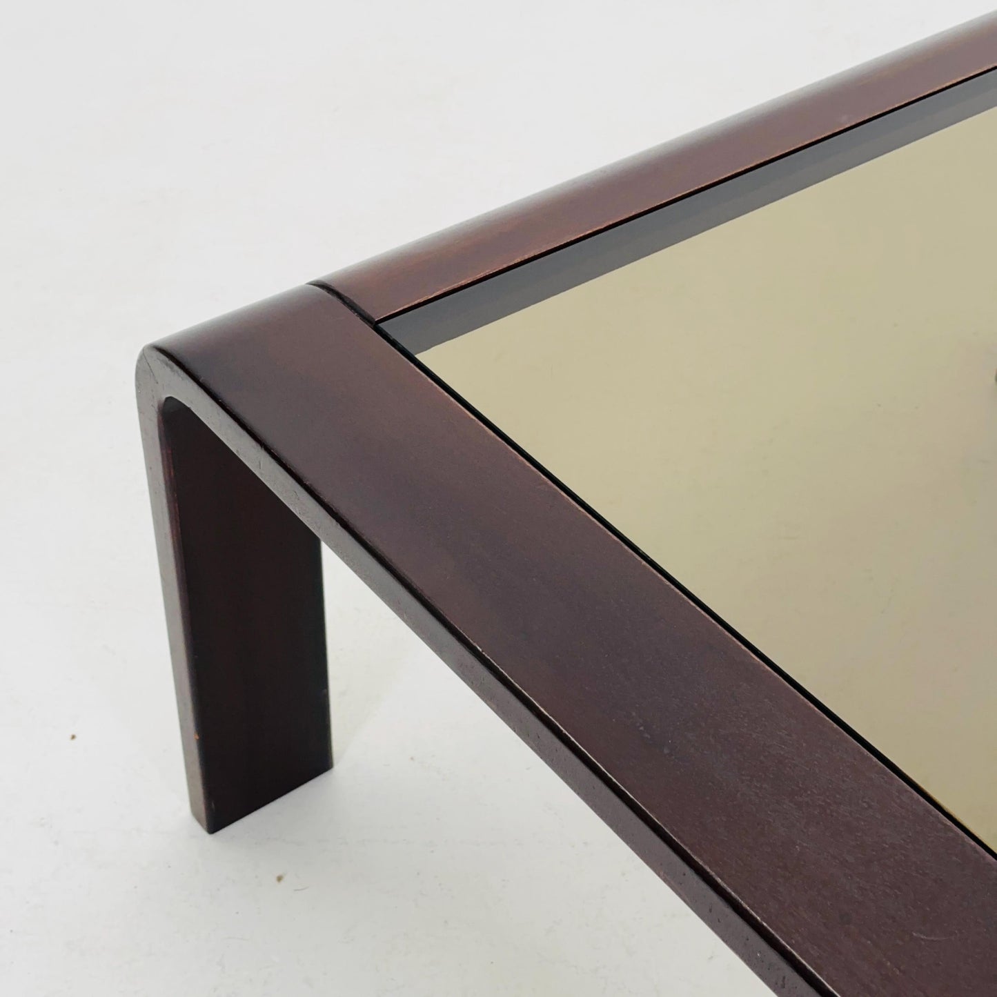 Mid-Century Wooden Coffee Table with Curved Edges and Smoked Glass Top, 1960s Germany