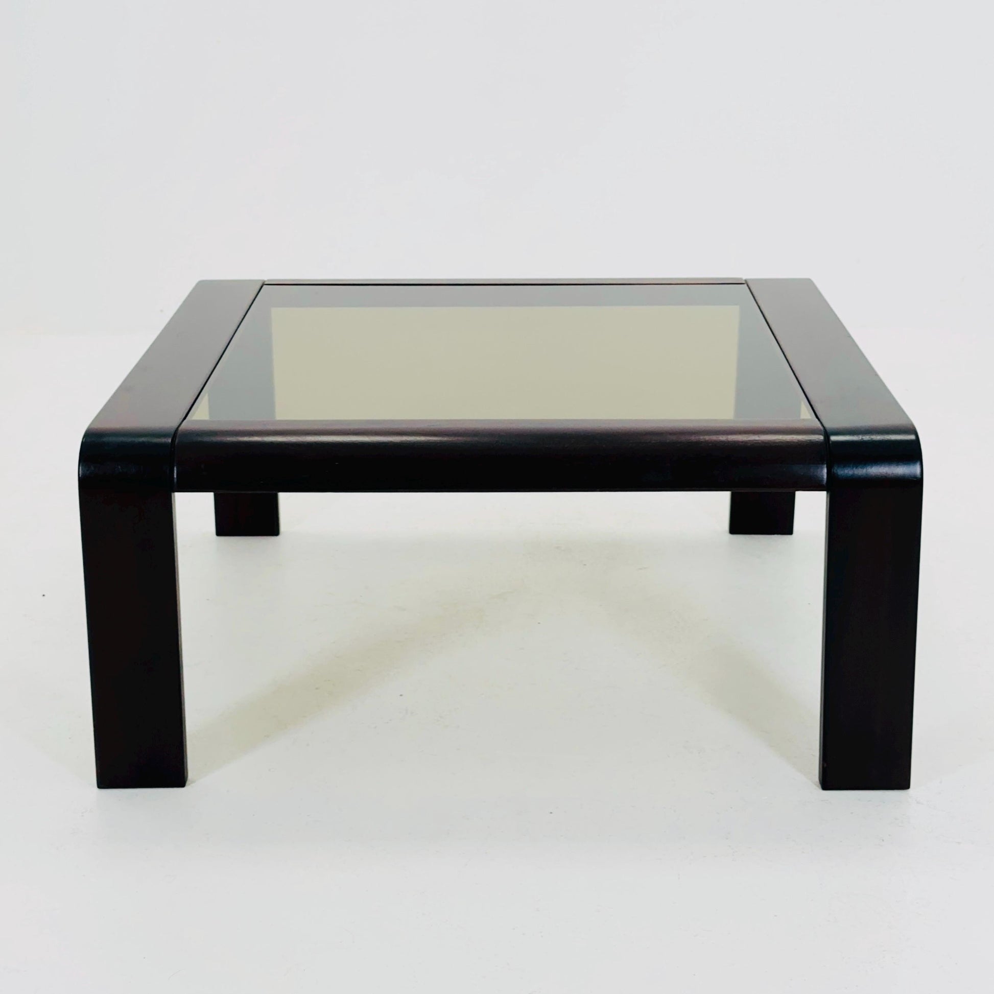 Mid-Century Wooden Coffee Table with Curved Edges and Smoked Glass Top, 1960s Germany