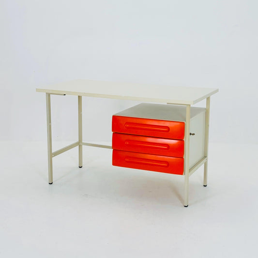 Mid-Century Space Age Desk White & Orange Drawers | Schönbuch Germany 1970s