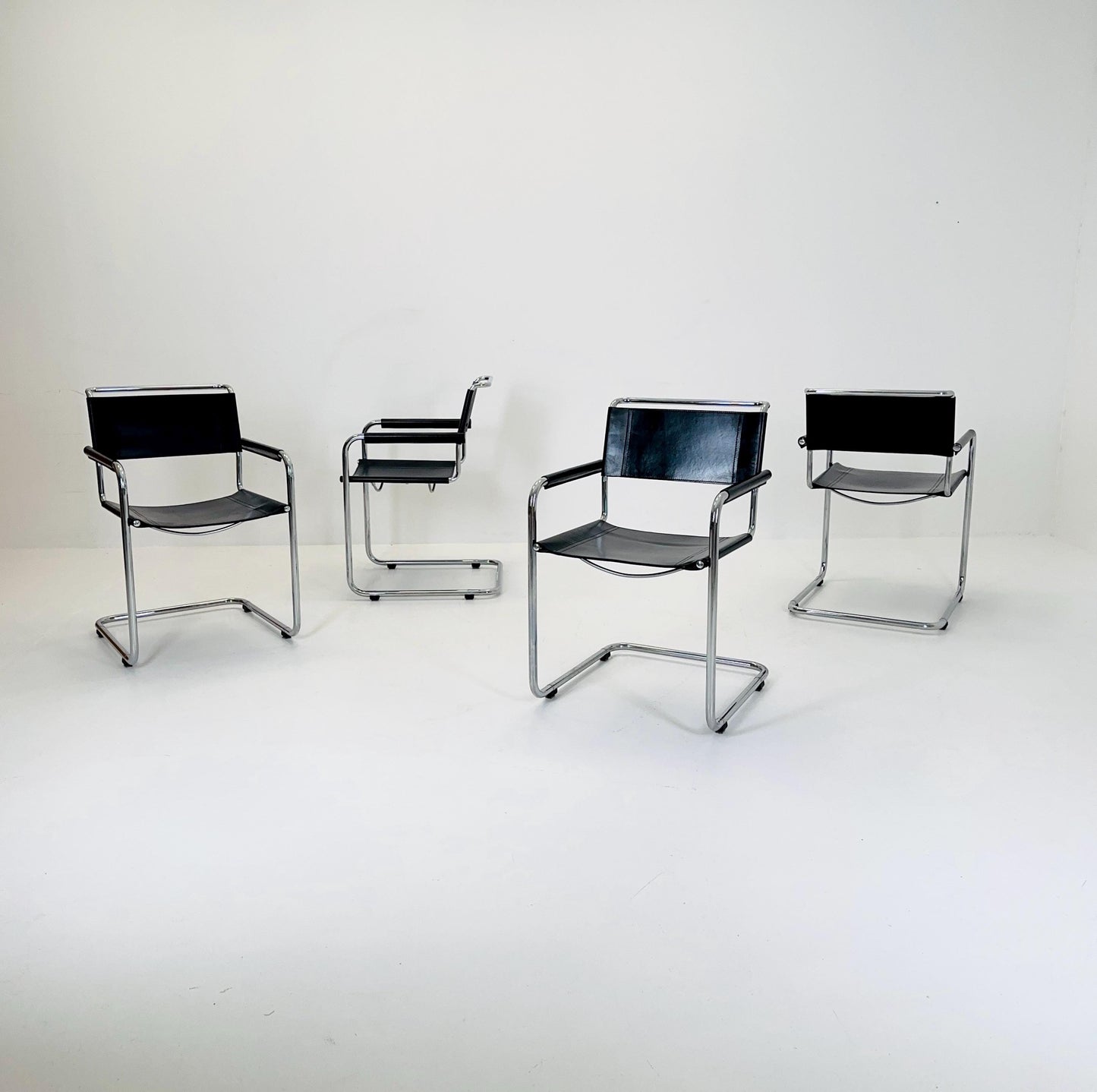 Set of 4 Mid Century S34 armchairs black leather by Mart Stam for Italia Mobilia 1980s