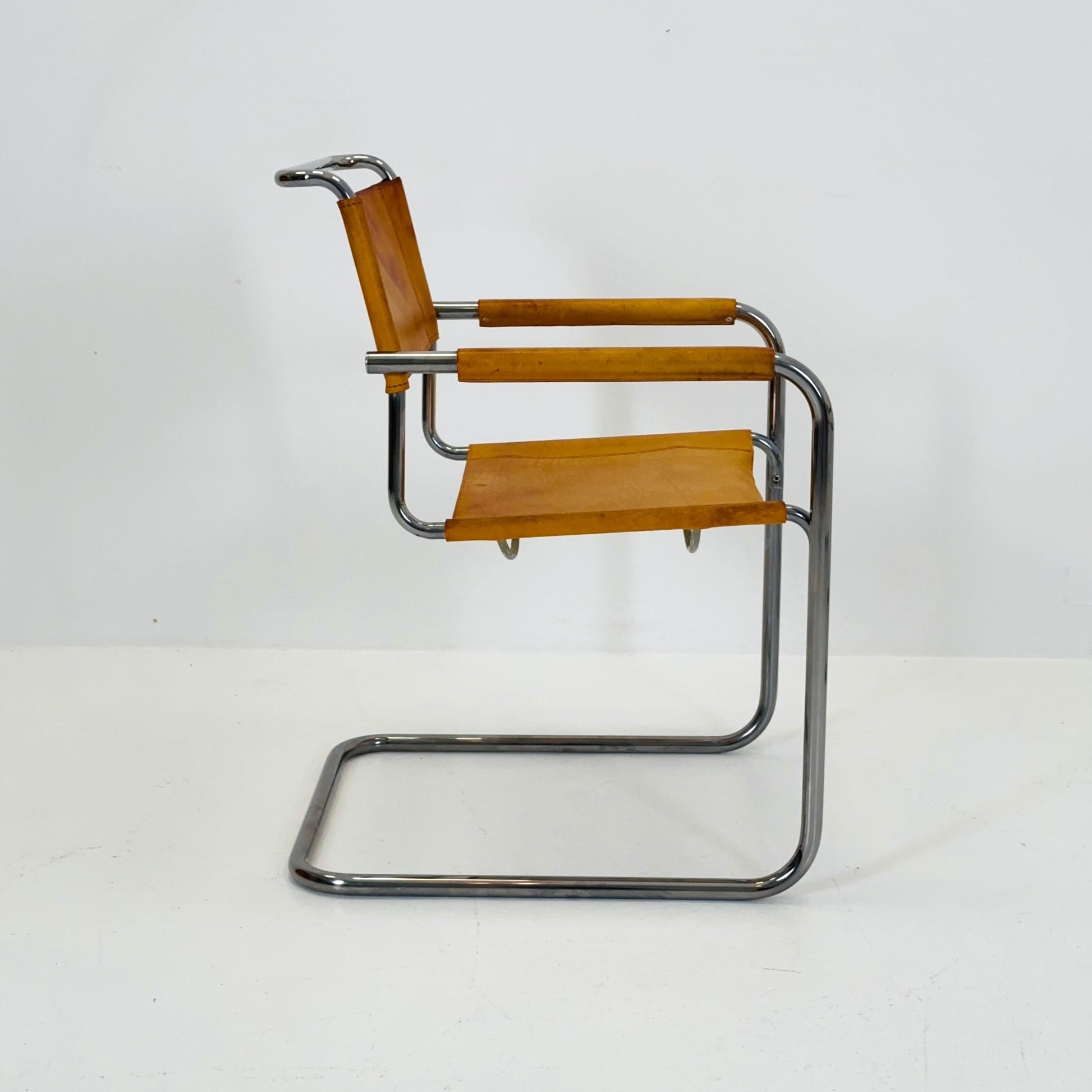 Set of 4 Cantilever Armchairs S34 in Cognac Leather for Mart Stam by Thonet, 1980s