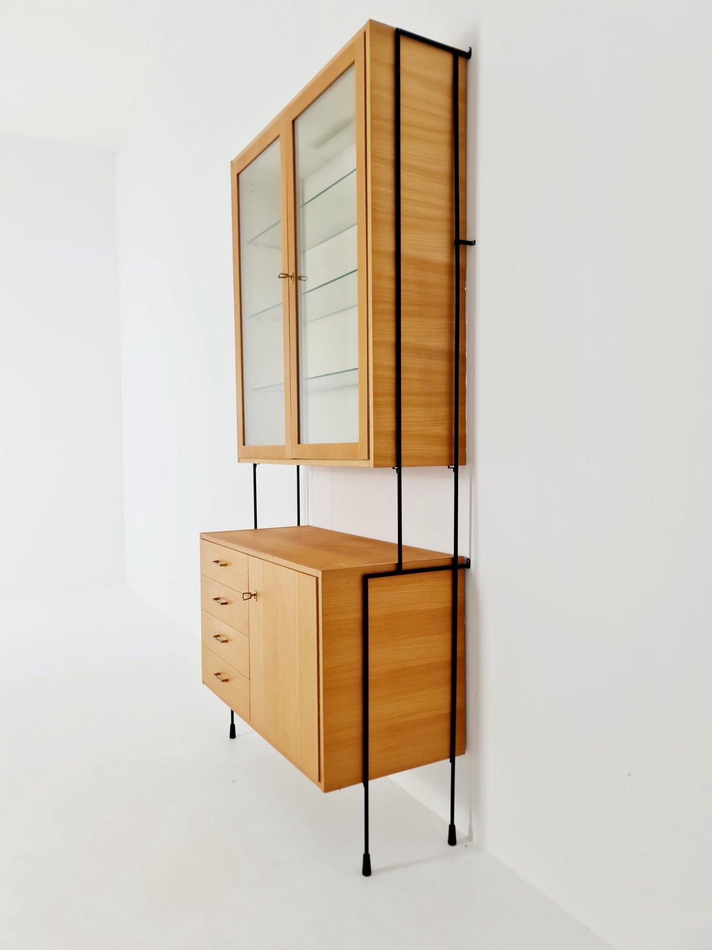 Mid century Ash wall shelving unit by Hilker for Omnia, Germany, 1960s