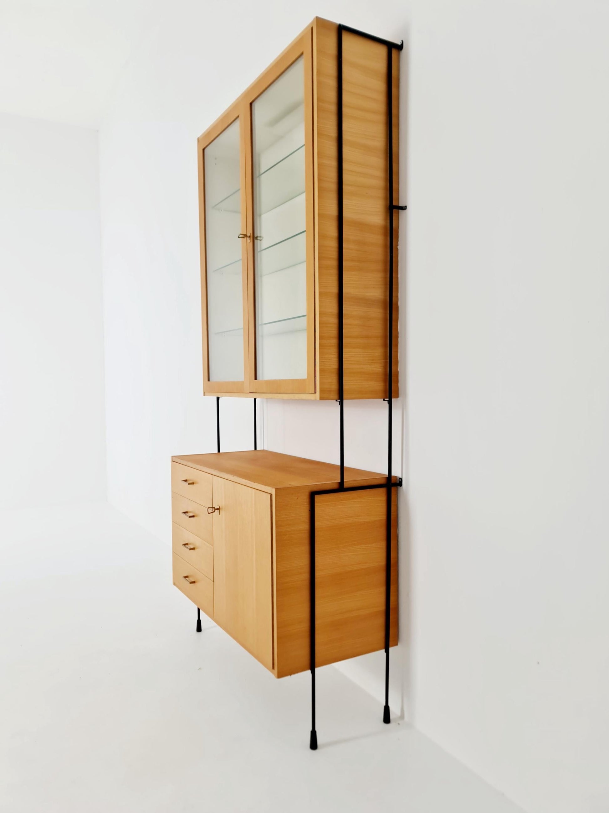 Mid century Ash wall shelving unit by Hilker for Omnia, Germany, 1960s
