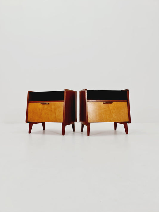 German Mid century nightstands/ bedside tables With Glass top BY WK Möbel , 1960s