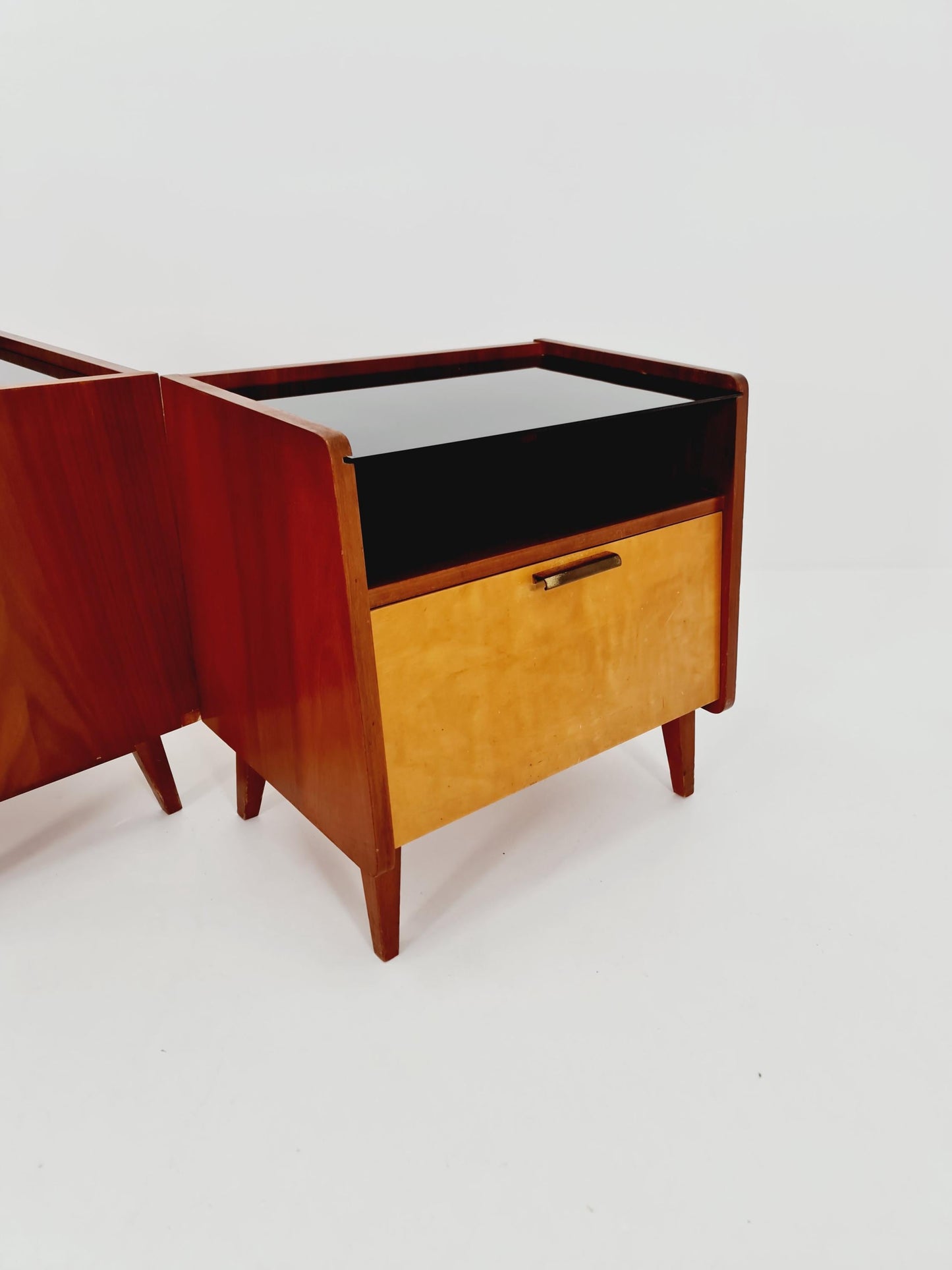 German Mid century nightstands/ bedside tables With Glass top BY WK Möbel , 1960s