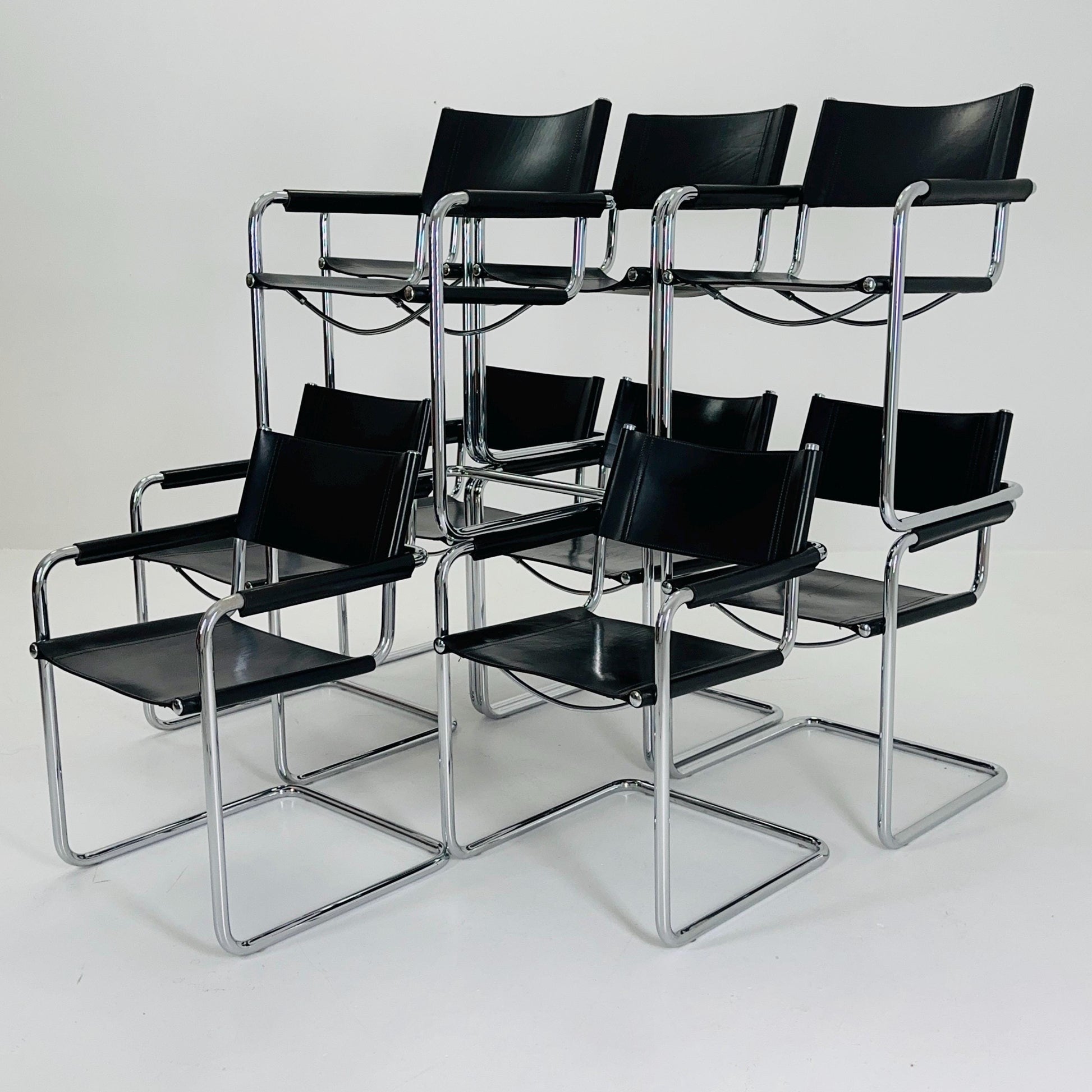 1 of 10 Mid century B34 Matteo Grassi Mg5 black leather cantilever chair by Mart Stam italy 1980s