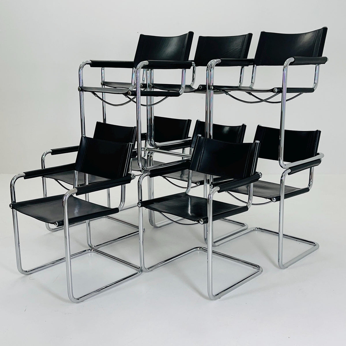 1 of 10 Mid century B34 Matteo Grassi Mg5 black leather cantilever chair by Mart Stam italy 1980s
