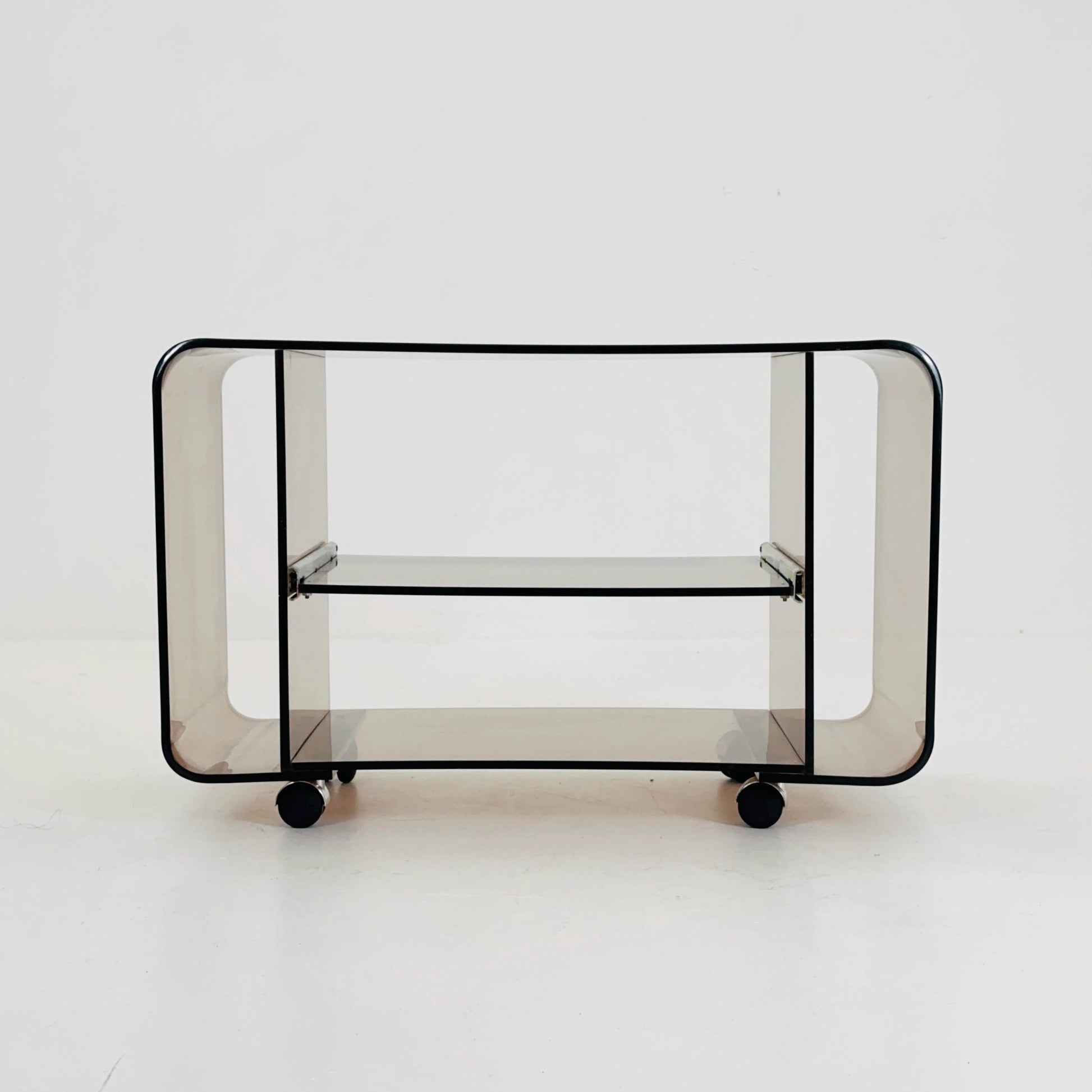 Space age Smoked Brown Plexiglass Trolley by Michel Dumas for Roche Bobois 1970s
