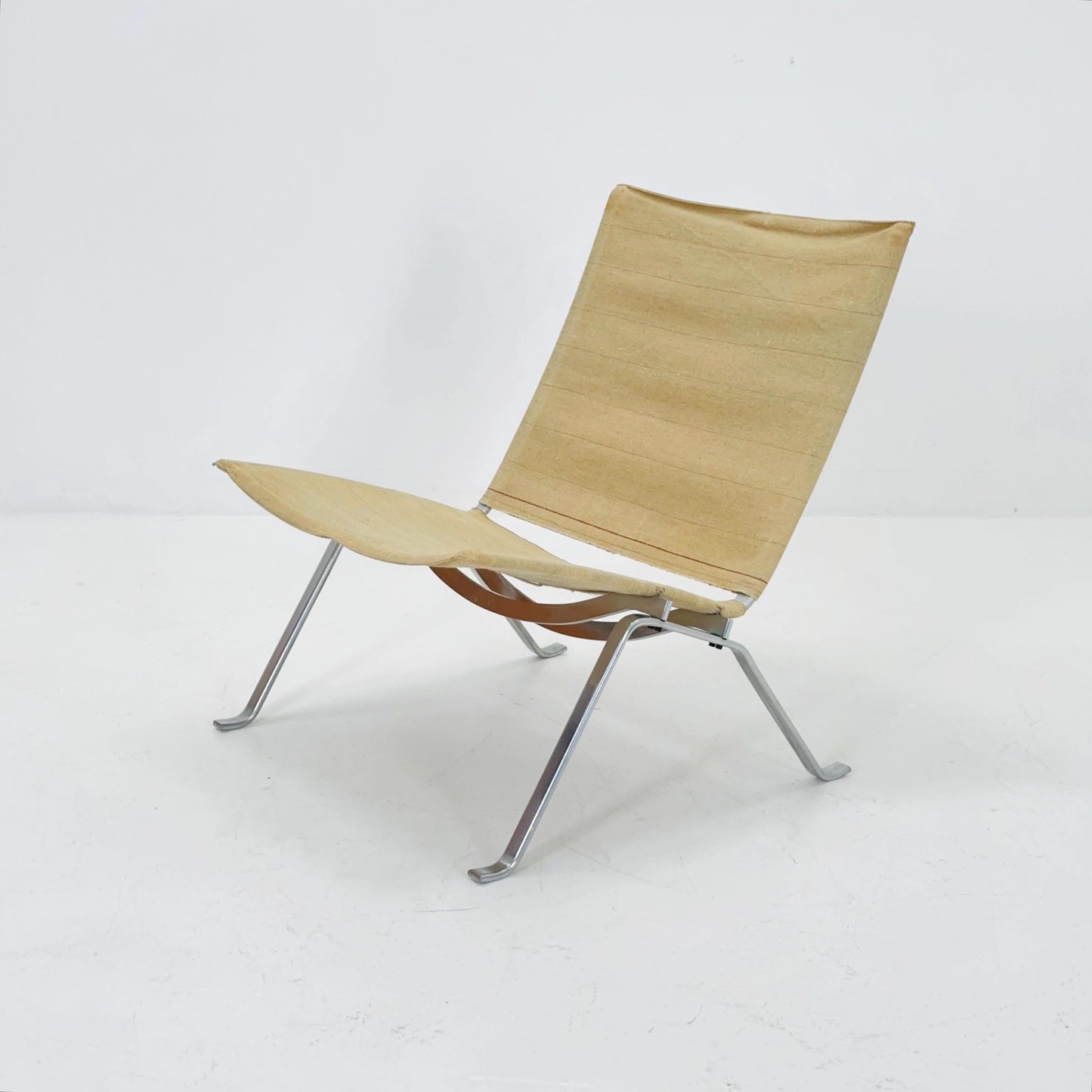 1 of 4 Mid century modern Poul Kjærholm PK22 Lounge Chair by Fritz Hansen Canvas Upholstery Denmark , 1980s