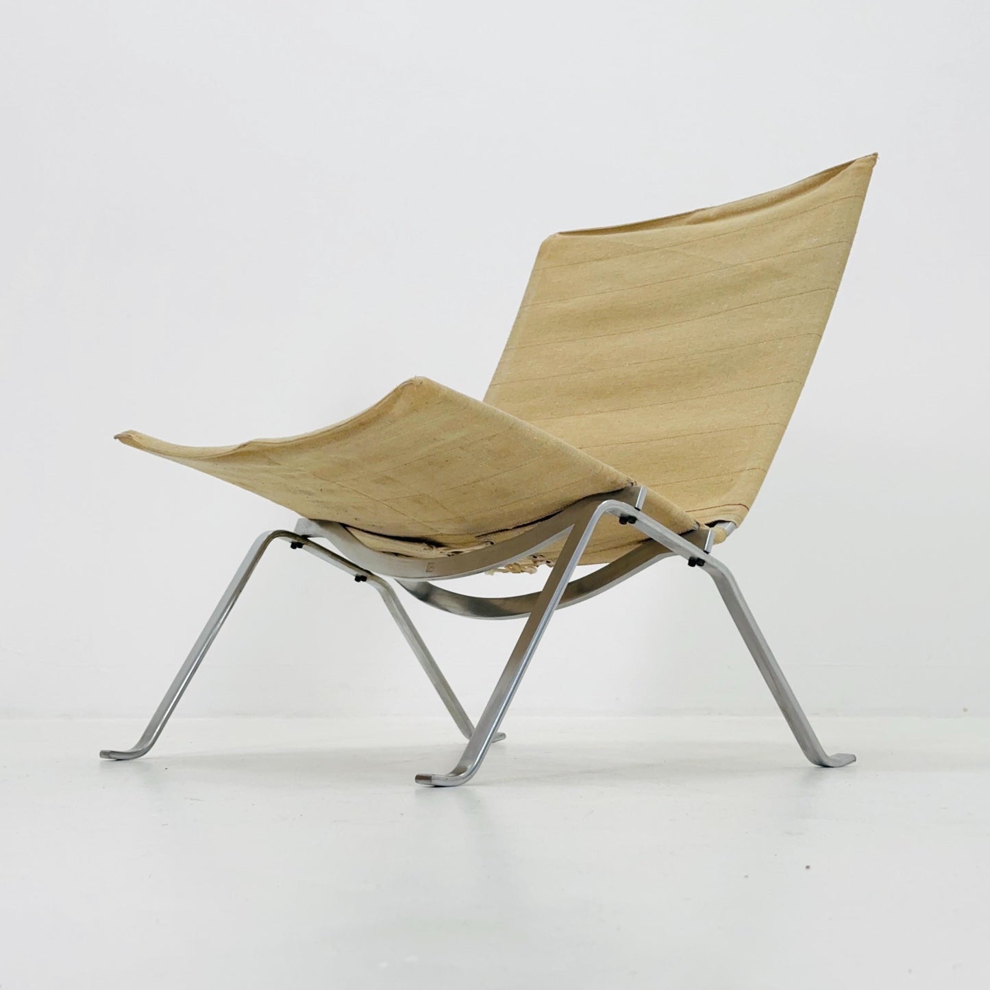 1 of 4 Mid century modern Poul Kjærholm PK22 Lounge Chair by Fritz Hansen Canvas Upholstery Denmark , 1980s