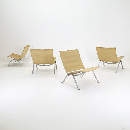 Set of 4 Mid century modern Poul Kjærholm PK22 Lounge Chairs by Fritz Hansen Canvas Upholstery Denmark , 1980s