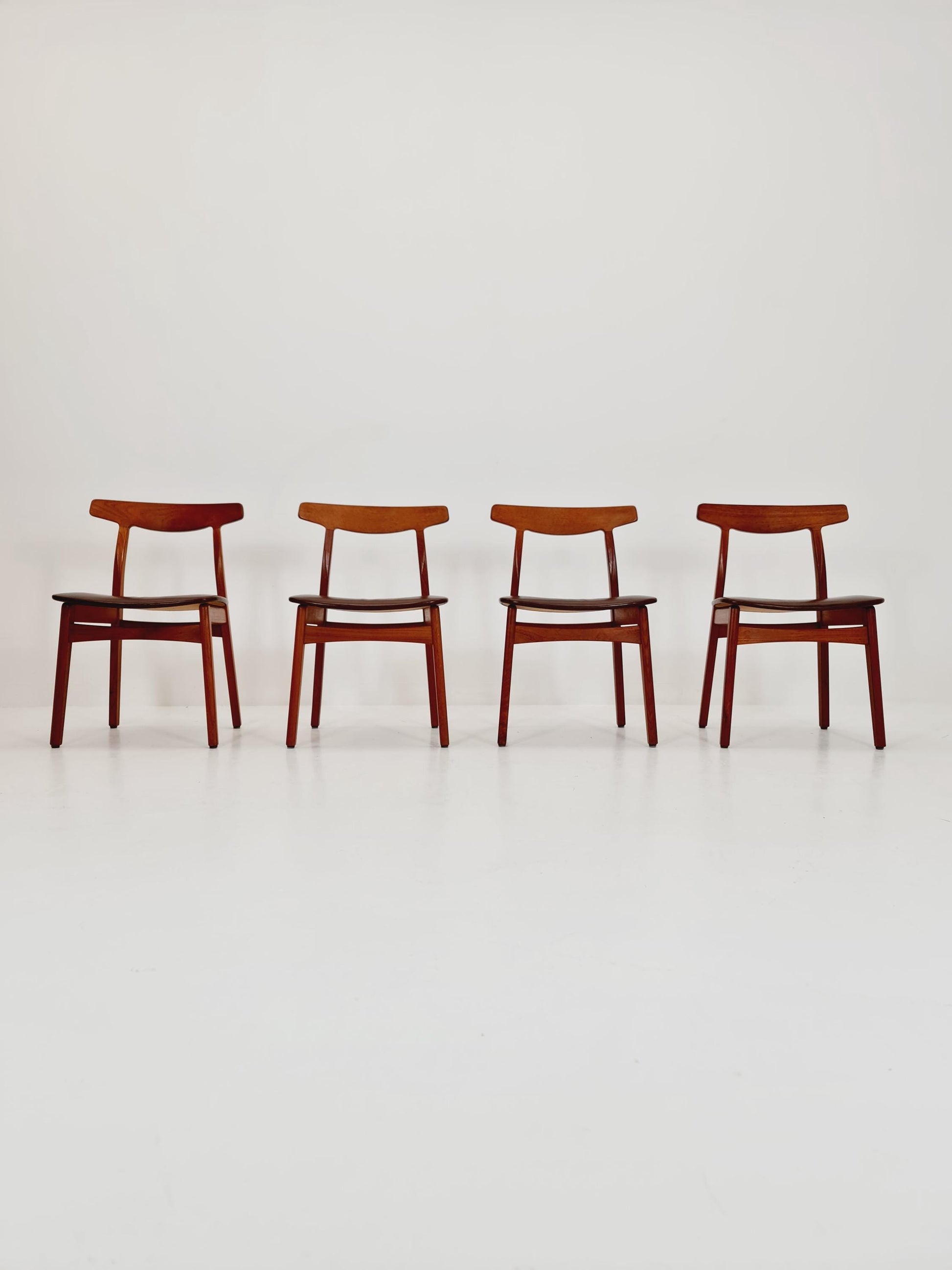 Mid Century Dansih Teak and Leather chair by Henning kaernulf , 1960s Set of 4