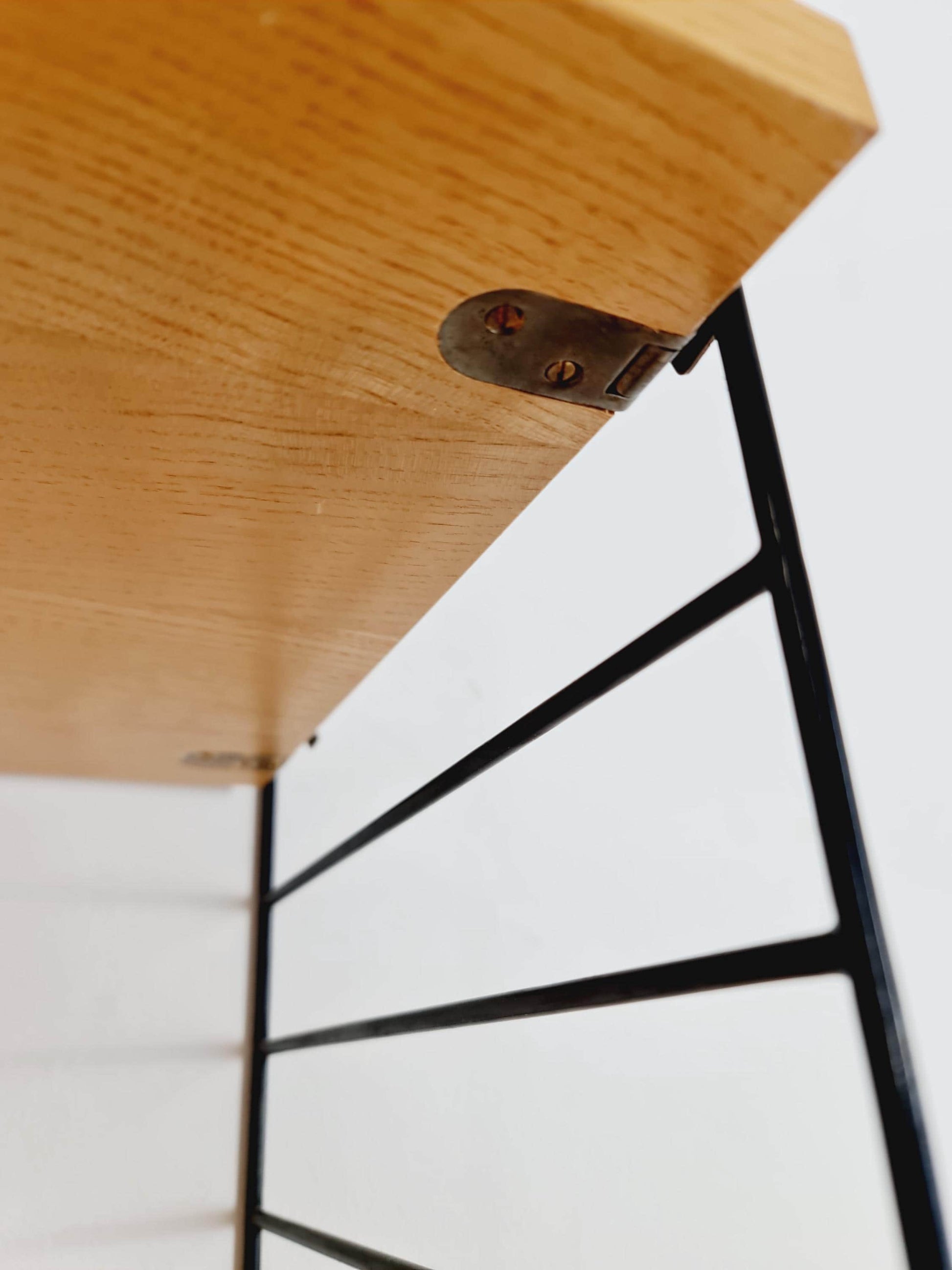 Original MCM Ash shelving system - consists of Black lacquered metal ladders, from string Stockholm 1960s