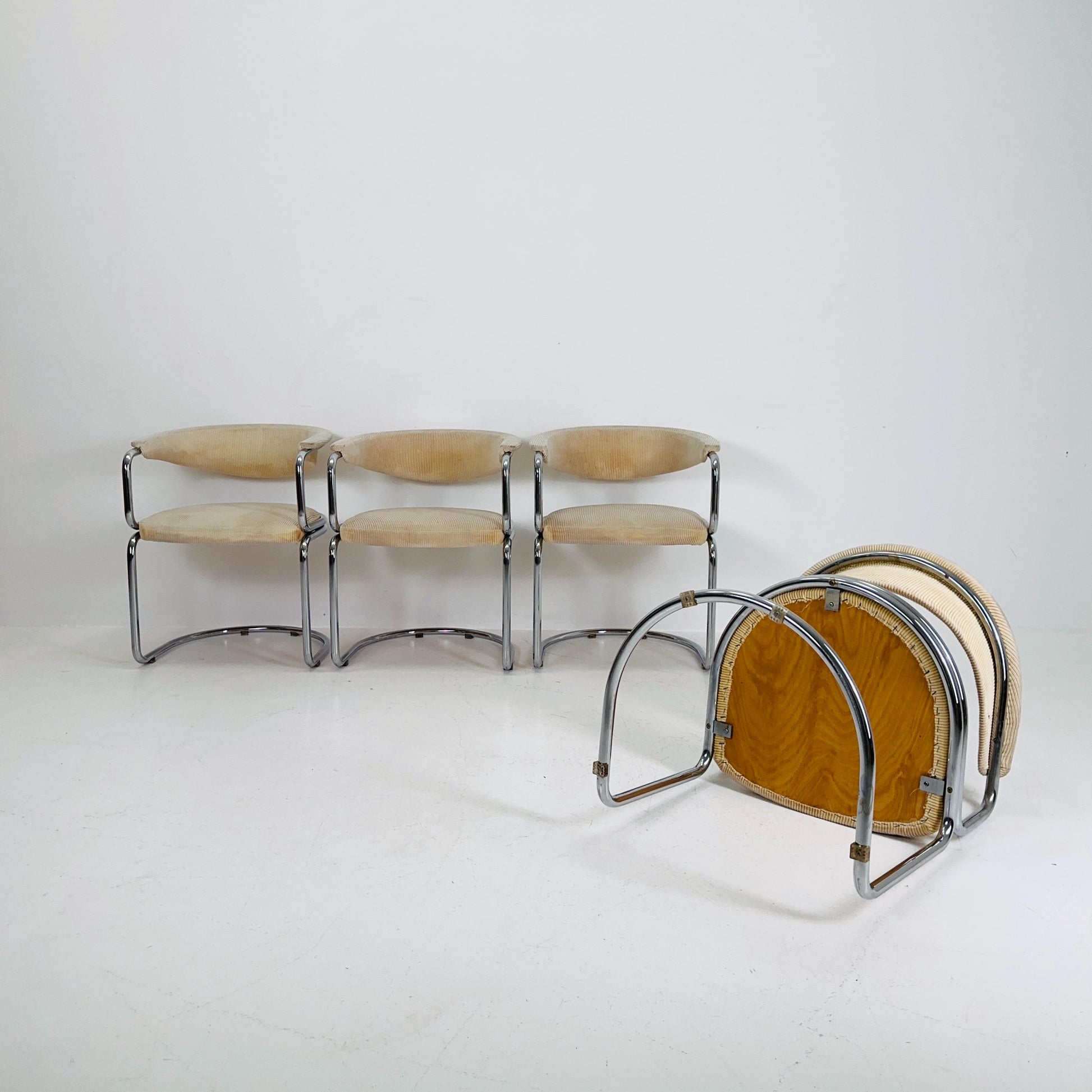 Set of 4 Mid century Italian Tricia Guild Series velvet beige Armchairs 1970s Switzerland