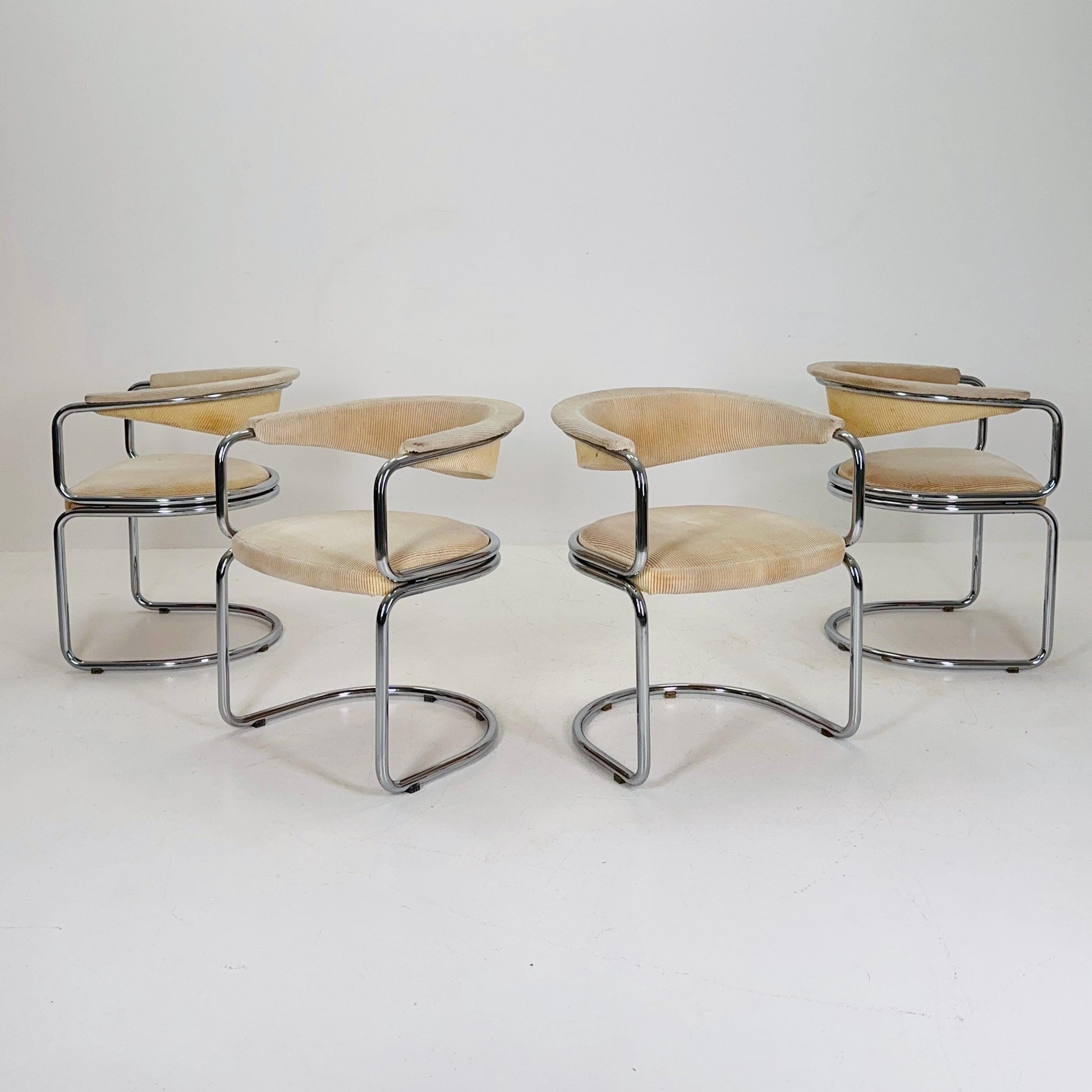 Set of 4 Mid century Italian Tricia Guild Series velvet beige Armchairs 1970s Switzerland