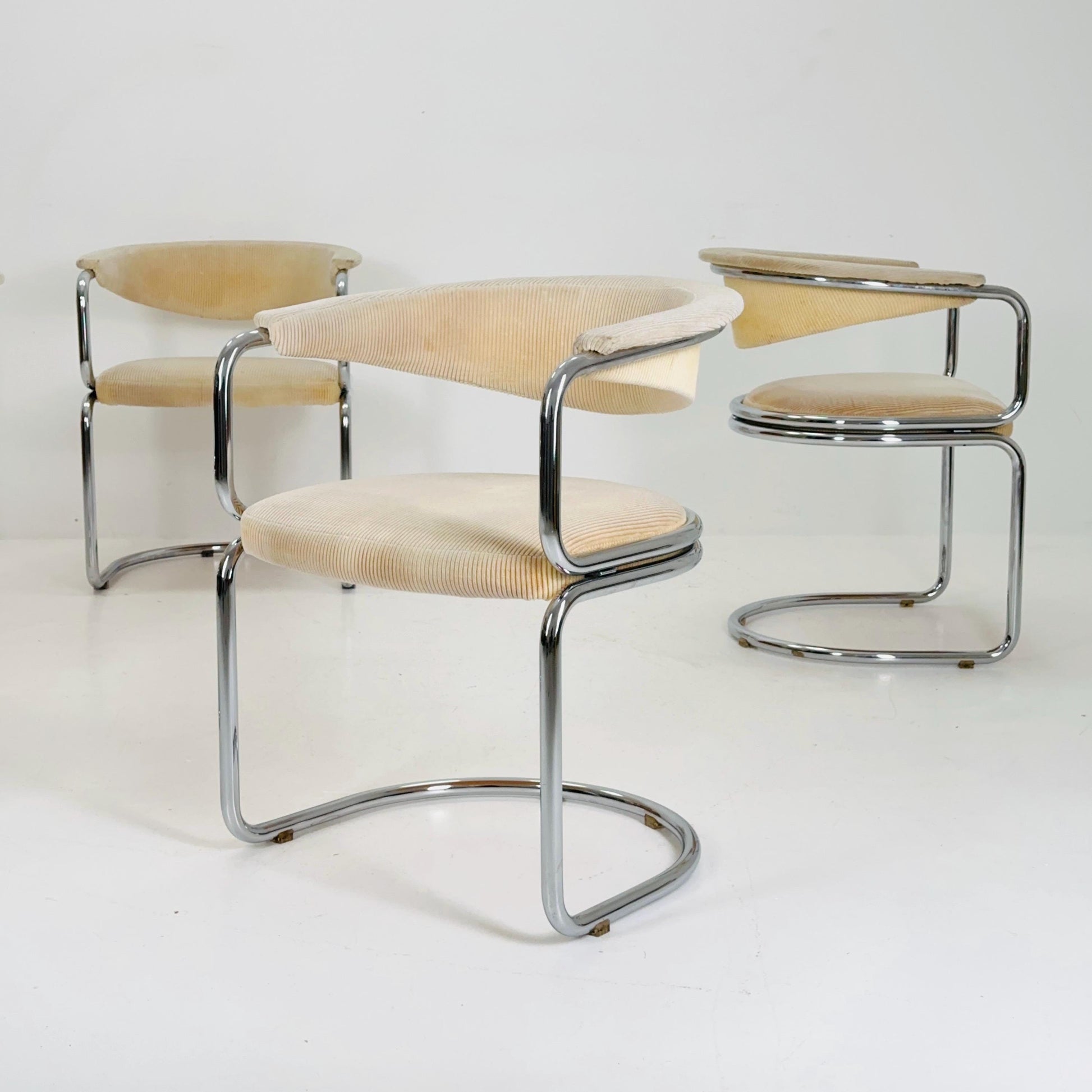 Set of 4 Mid century Italian Tricia Guild Series velvet beige Armchairs 1970s Switzerland