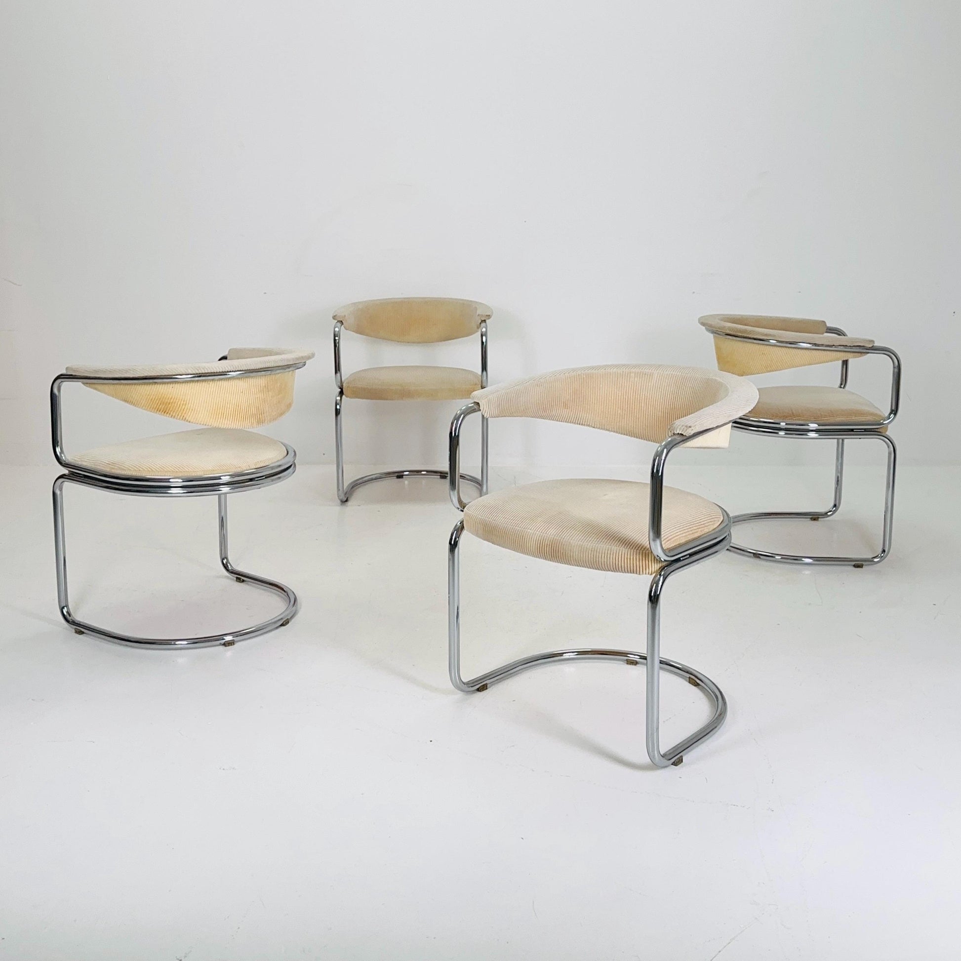 Set of 4 Mid century Italian Tricia Guild Series velvet beige Armchairs 1970s Switzerland