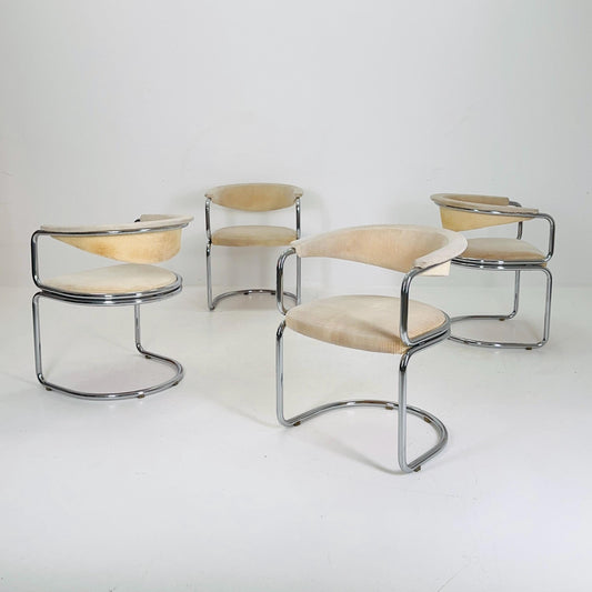Set of 4 Mid century Italian Tricia Guild Series velvet beige Armchairs 1970s Switzerland