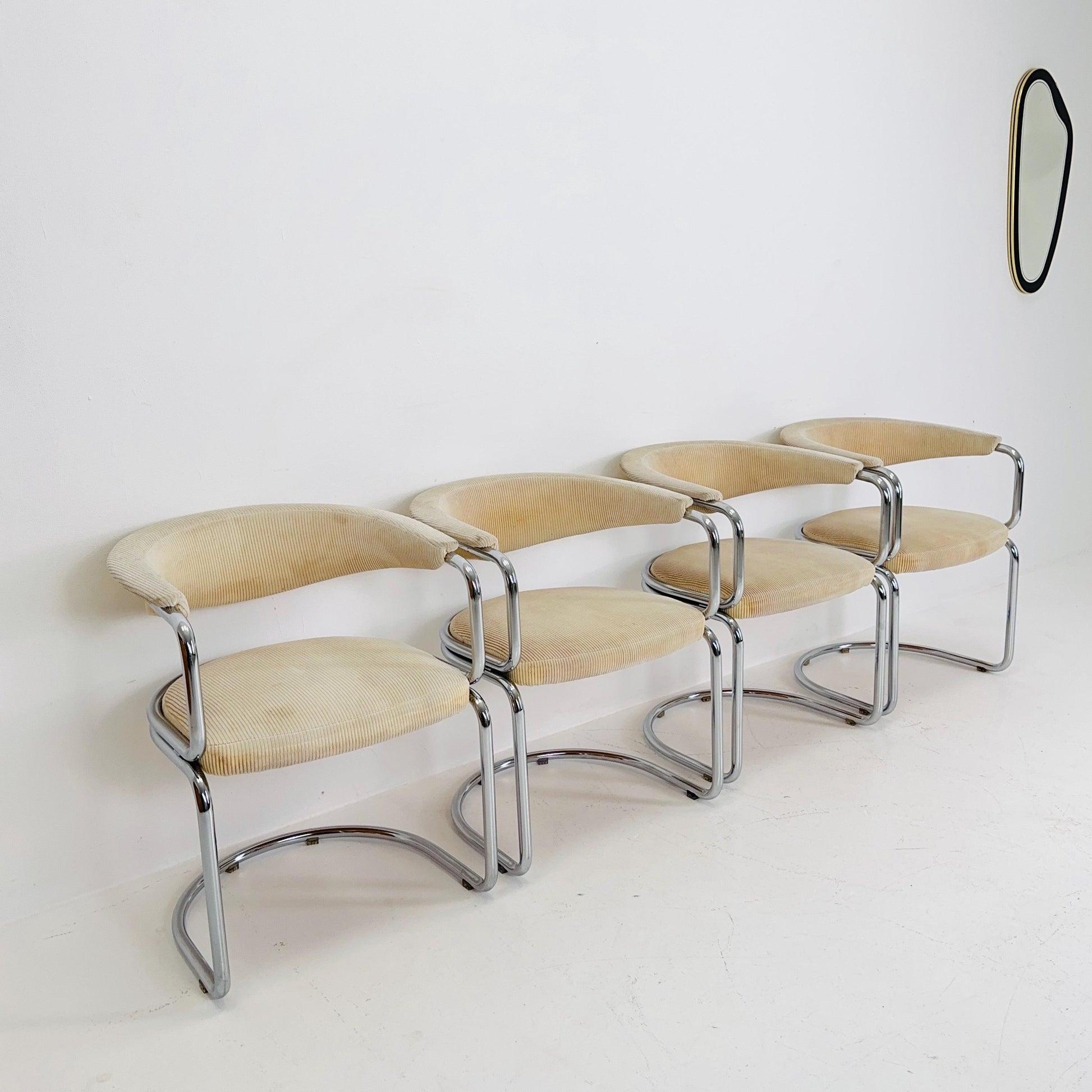 Set of 4 Mid century Italian Tricia Guild Series velvet beige Armchairs 1970s Switzerland