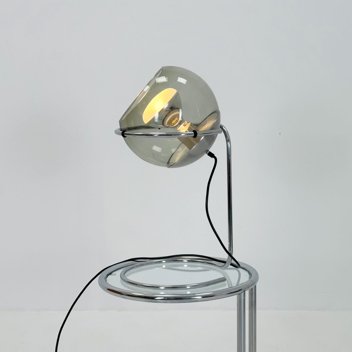 Mid-Century Space Age Table Lamp in Glass & Chrome, 1980s Italy