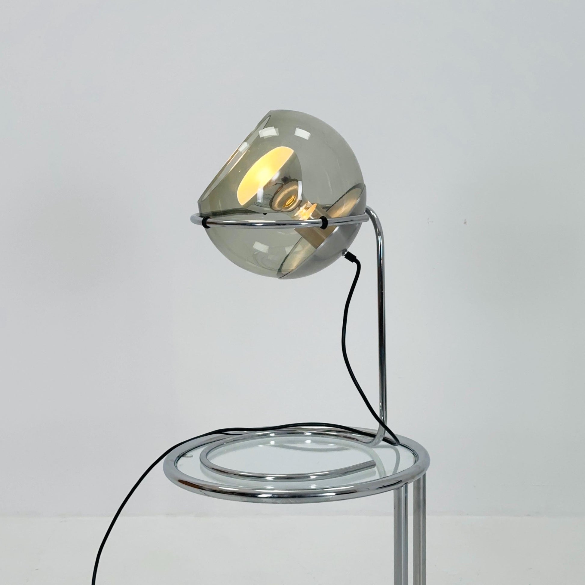 Mid-Century Space Age Table Lamp in Glass & Chrome, 1980s Italy