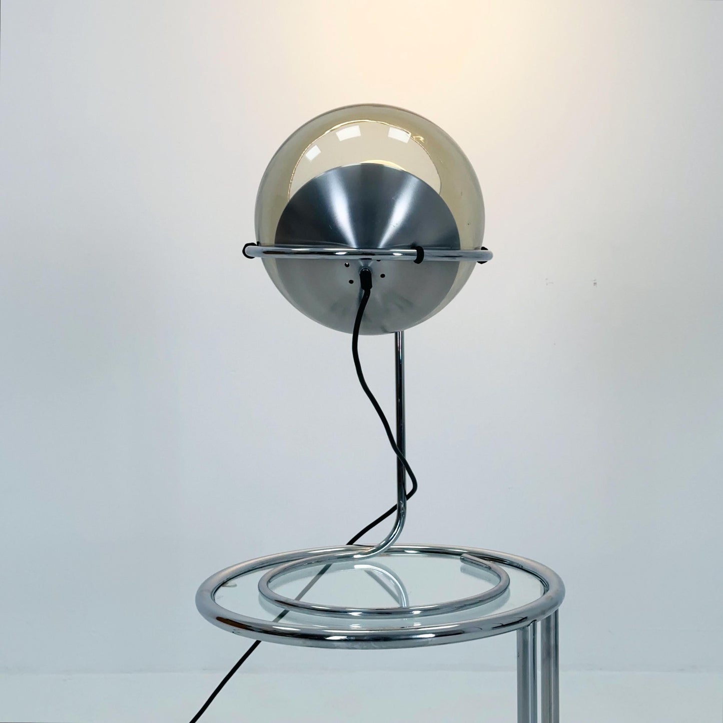 Mid-Century Space Age Table Lamp in Glass & Chrome, 1980s Italy