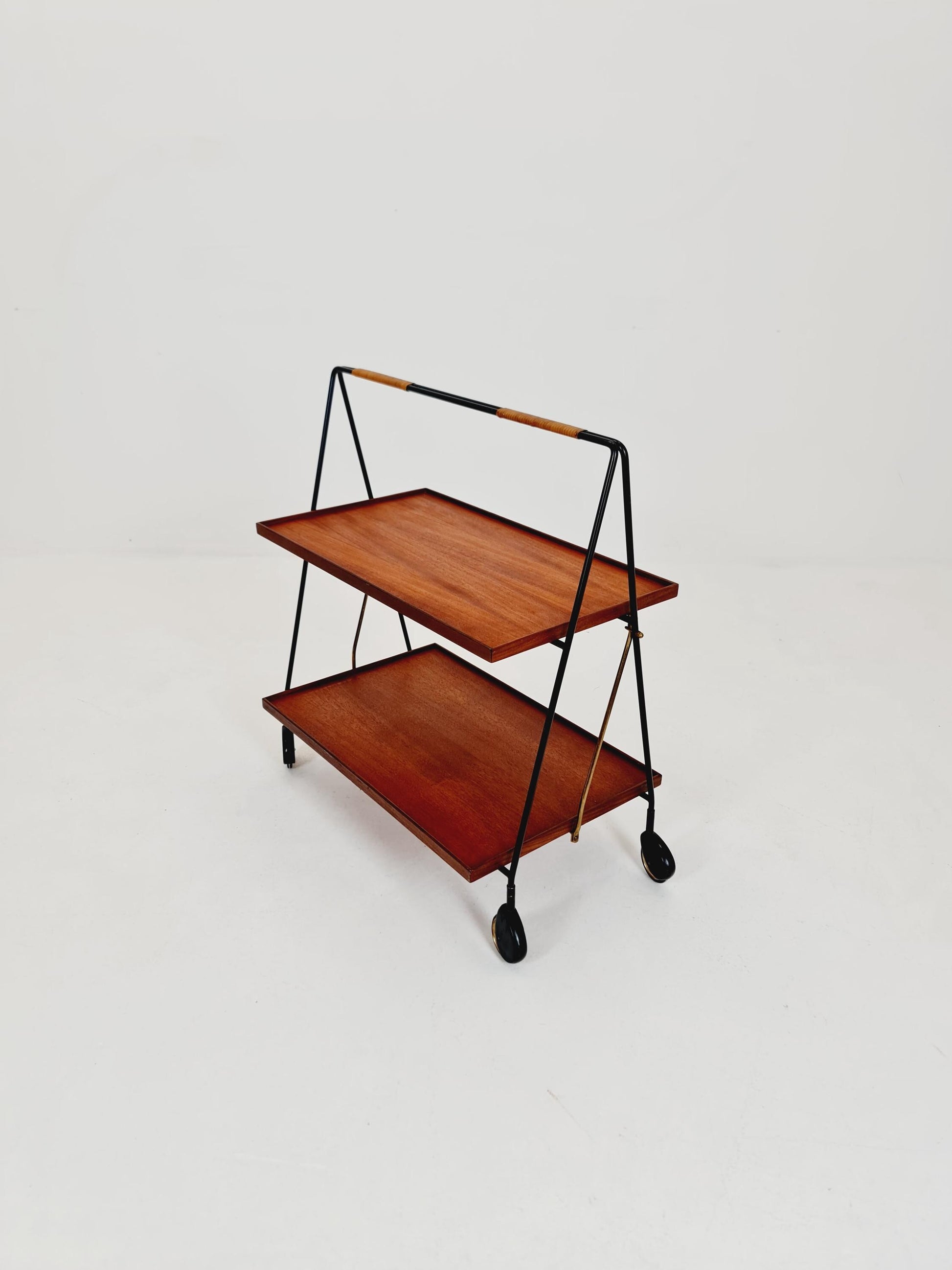 Vintage Danish mid century trolley bar cart in teak & metal , 1960s