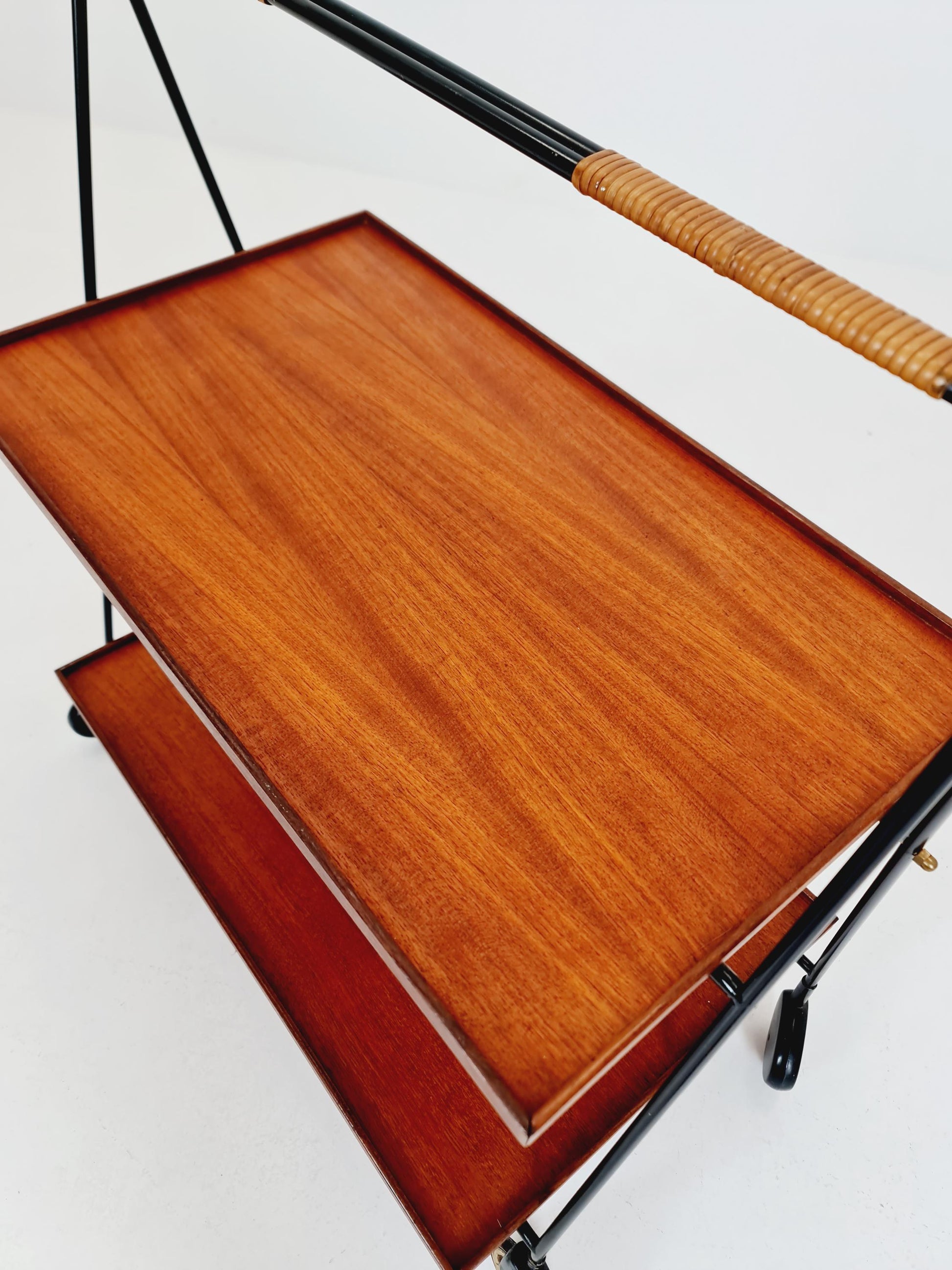 Vintage Danish mid century trolley bar cart in teak & metal , 1960s