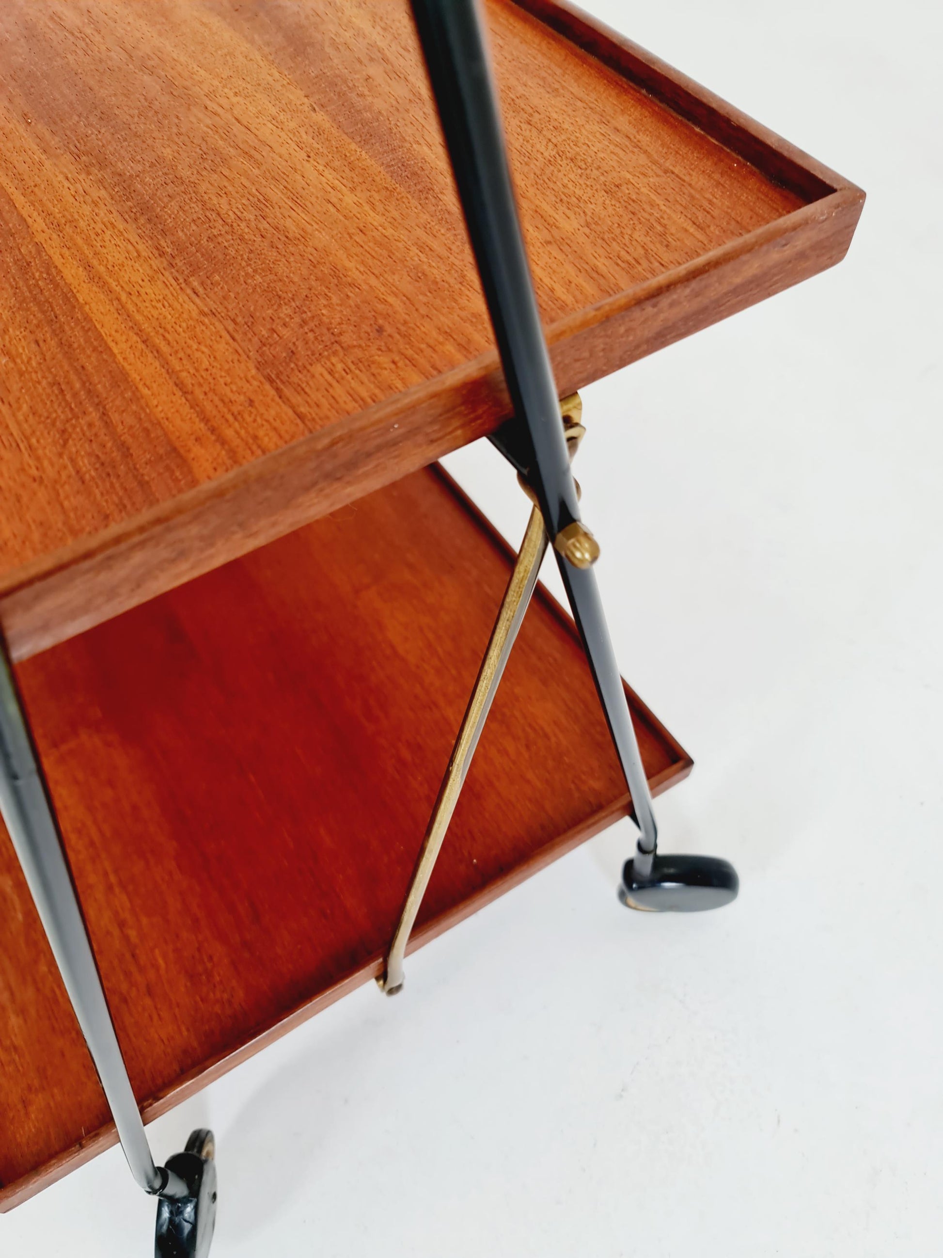 Vintage Danish mid century trolley bar cart in teak & metal , 1960s