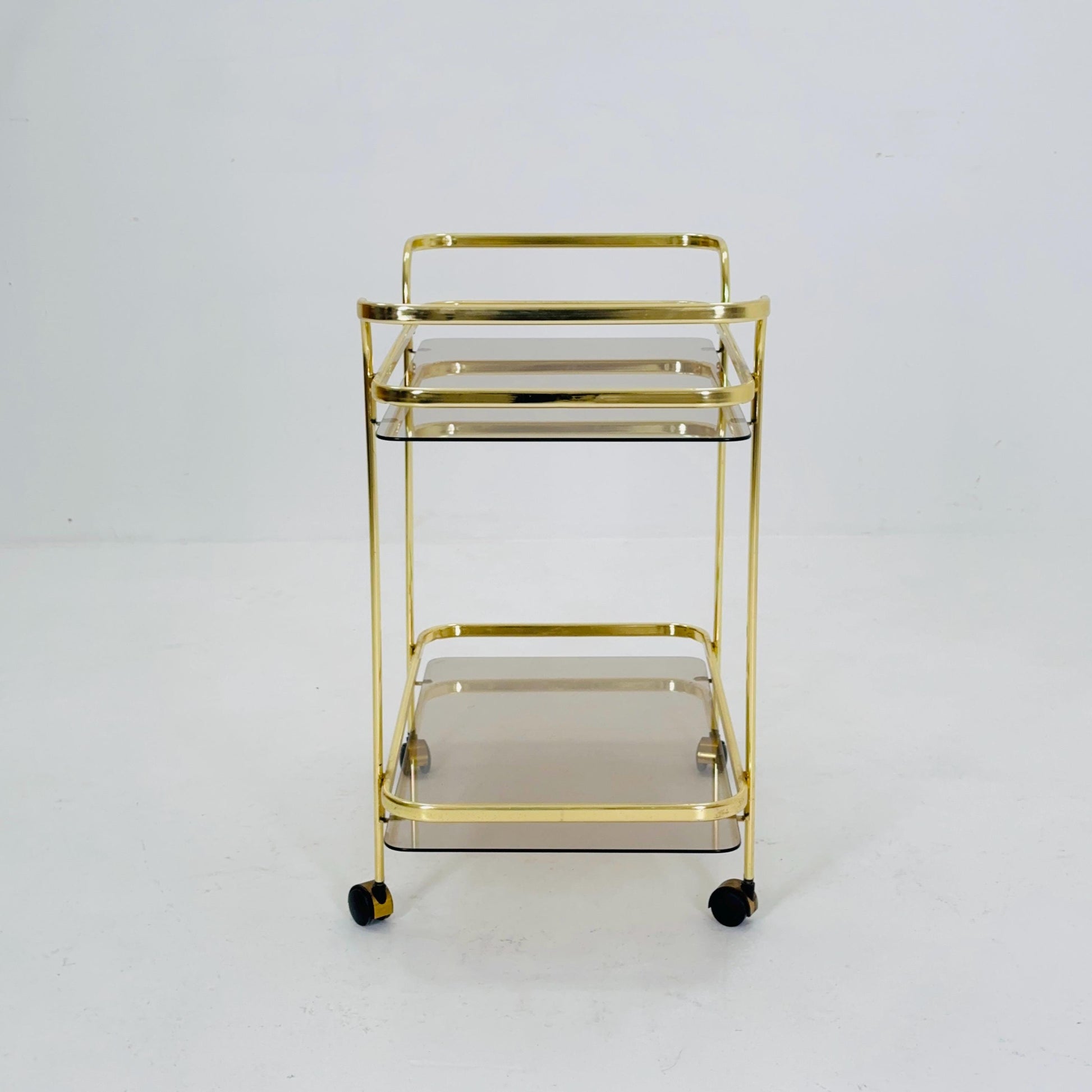 Hollywood regency Martini Wine Bar/ Tea Cart Gold/Brass Glass Vintage bar cart 1950s