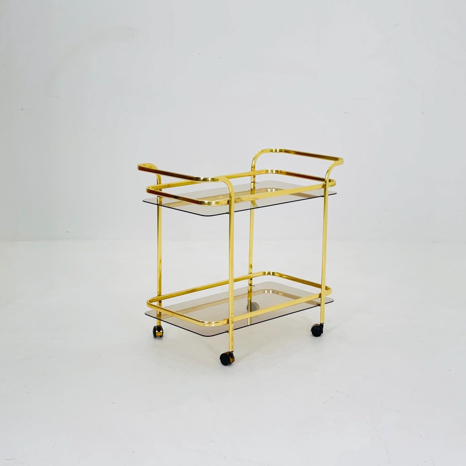 Hollywood regency Martini Wine Bar/ Tea Cart Gold/Brass Glass Vintage bar cart 1950s