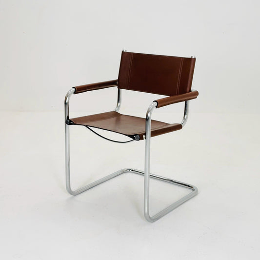Mid century Bauhaus B34 brown leather cantilevered chair by Mart Stam for Jox Interni italy 1980s