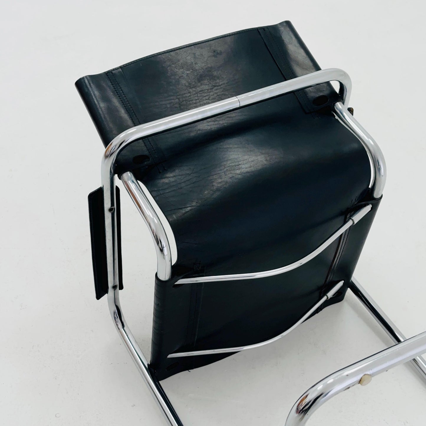 Mid century armchair by Matteo Grassi Model visitor black leather Italy 1980s