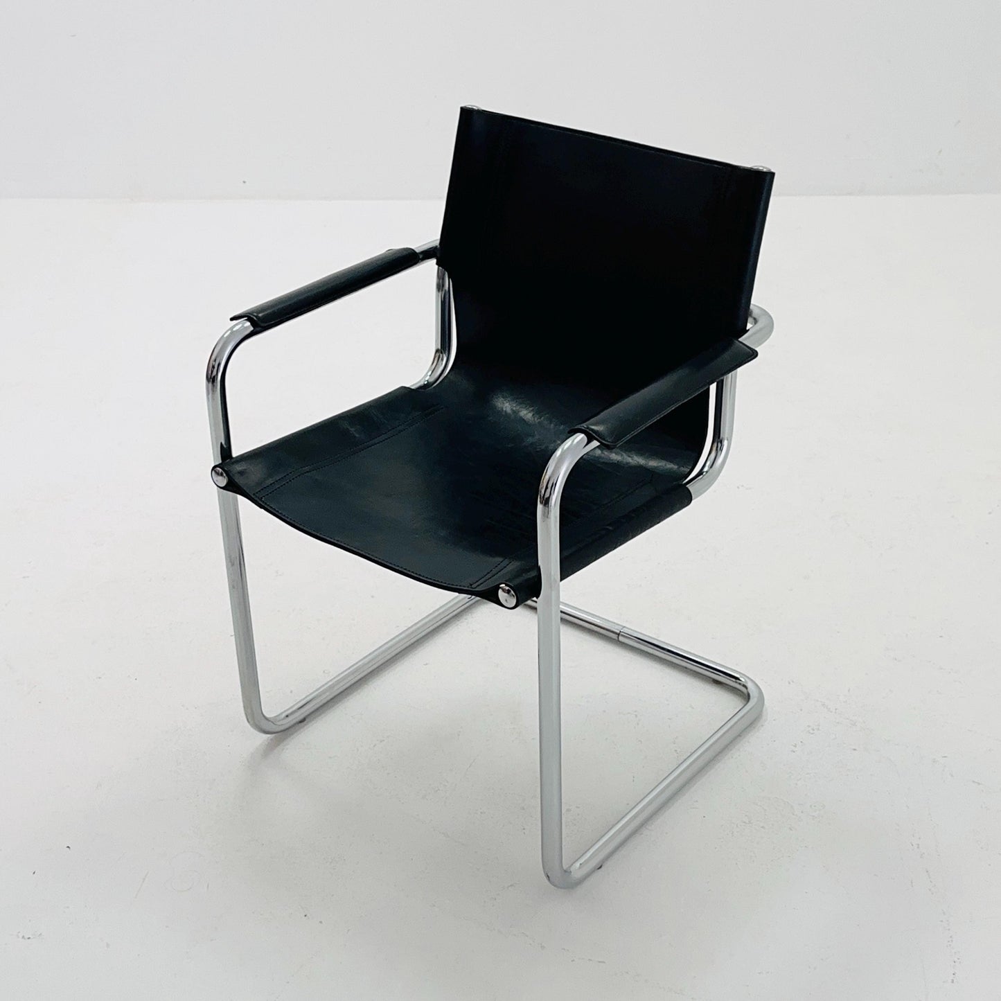 Mid century armchair by Matteo Grassi Model visitor black leather Italy 1980s