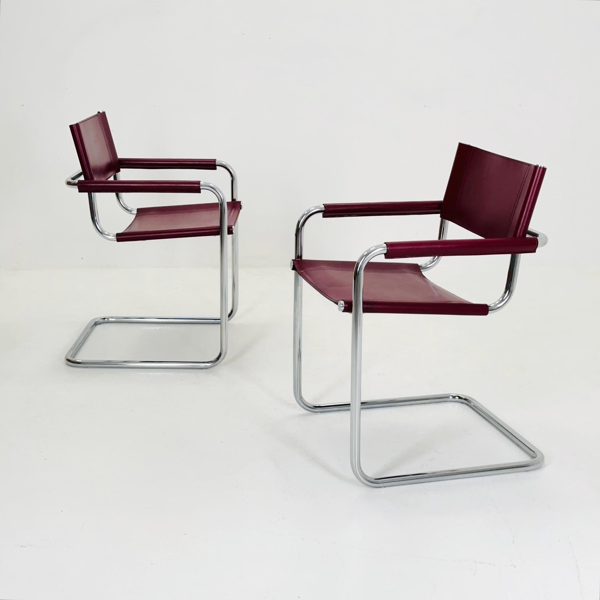 Set of 2 Mid century wine red Model MG5 Centro Studi armchairs by Mart Stam & Marcel Breuer , 1970s