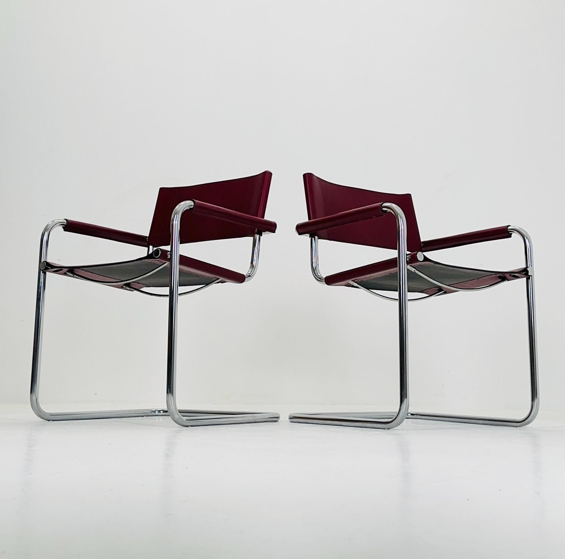 Set of 2 Mid century wine red Model MG5 Centro Studi armchairs by Mart Stam & Marcel Breuer , 1970s