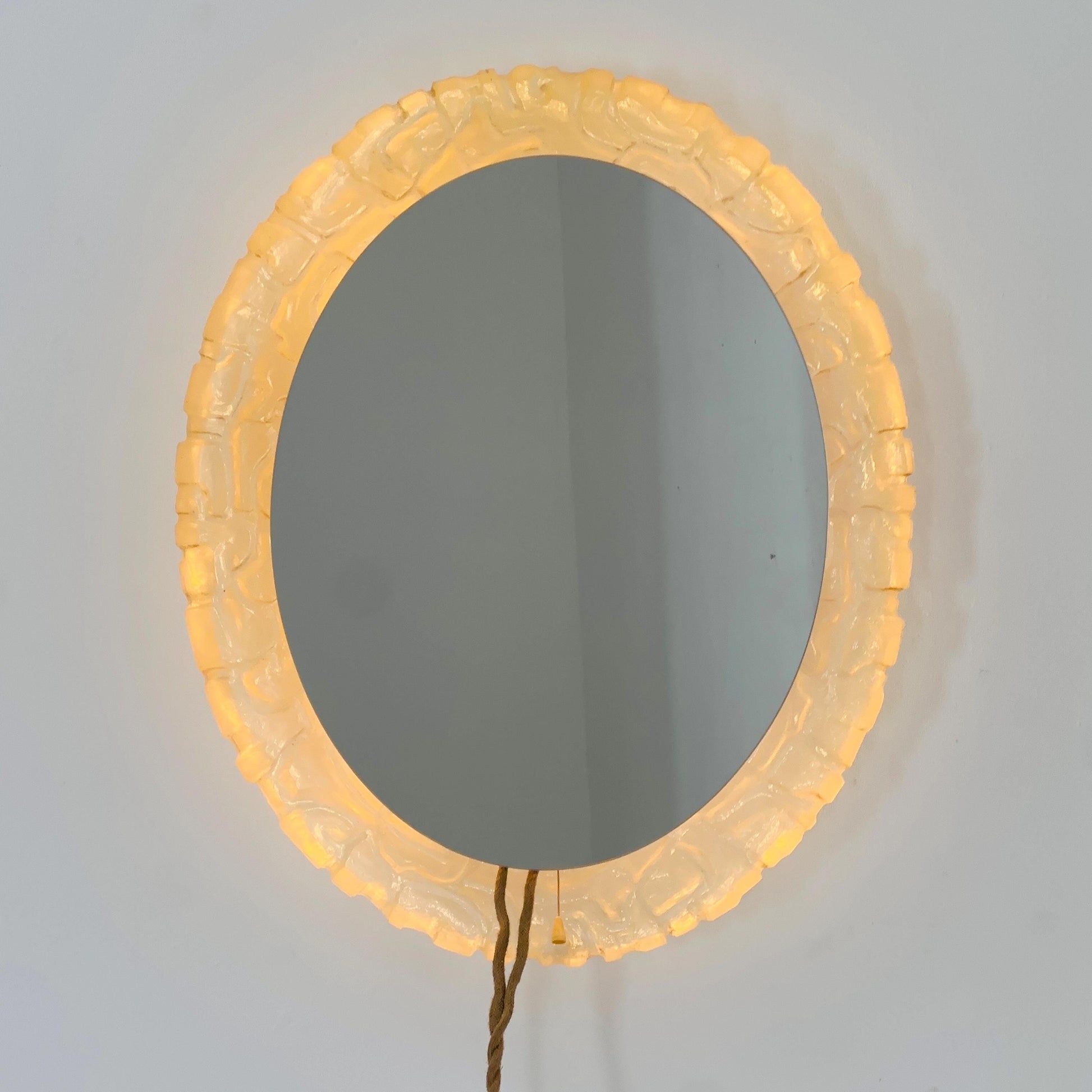 Mid-Century baklite ice glass Oval large mirror by Em Germany 1960s