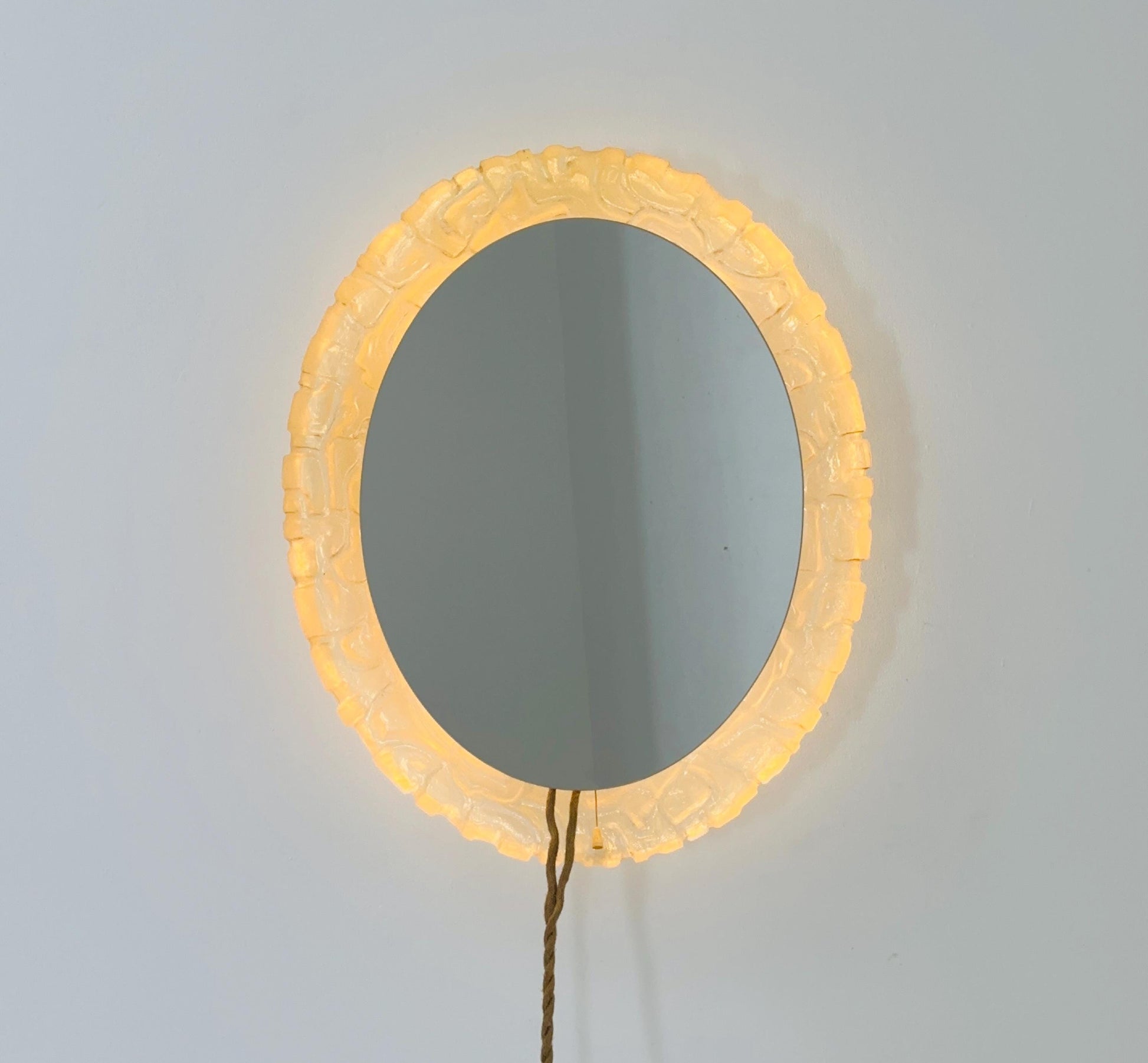 Mid-Century baklite ice glass Oval large mirror by Em Germany 1960s