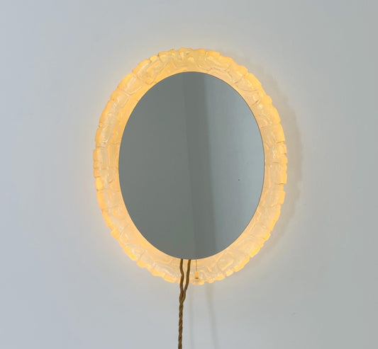 Mid-Century baklite ice glass Oval large mirror by Em Germany 1960s