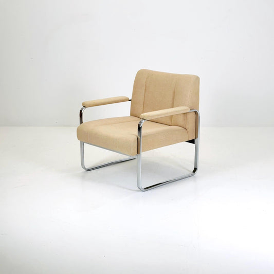 Mid-Century Modern Armchair by RH Design, Bauhaus design beige fabric Italy 1980s