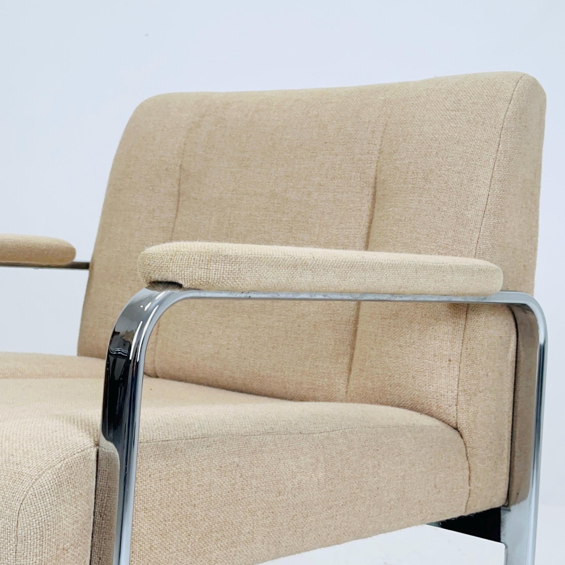 Mid-Century Modern Armchair by RH Design, Bauhaus design beige fabric Italy 1980s