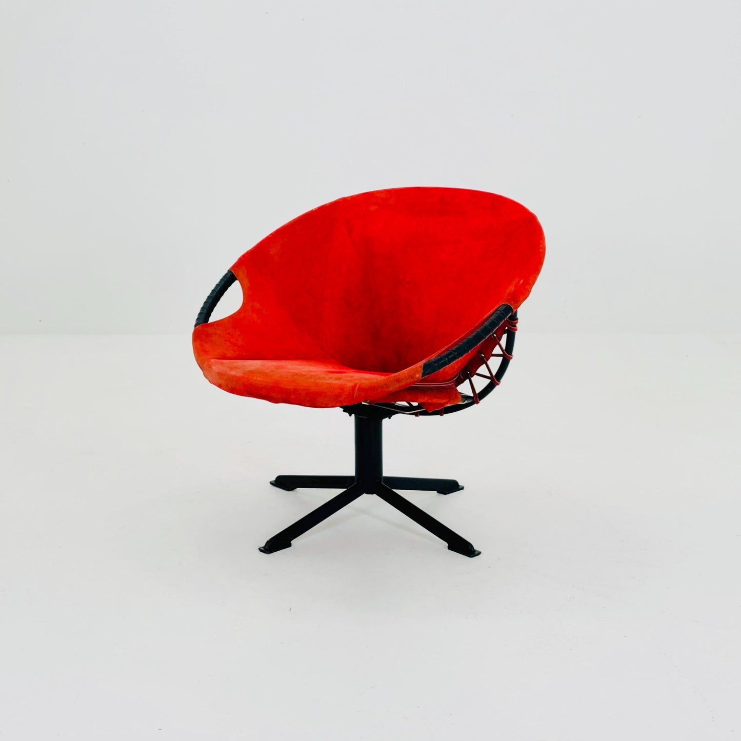 Mid century Suede Lounge Chair with Black Iron Frame , Mcm Design Germany 1960s