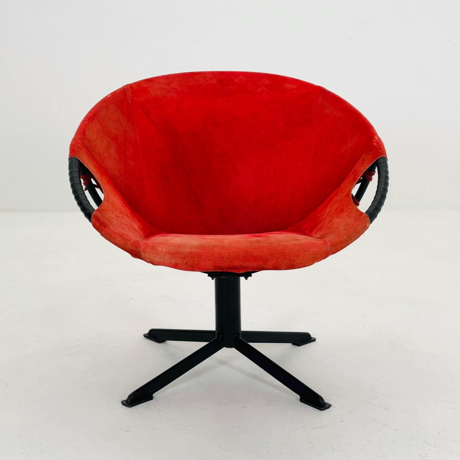 Mid century Suede Lounge Chair with Black Iron Frame , Mcm Design Germany 1960s