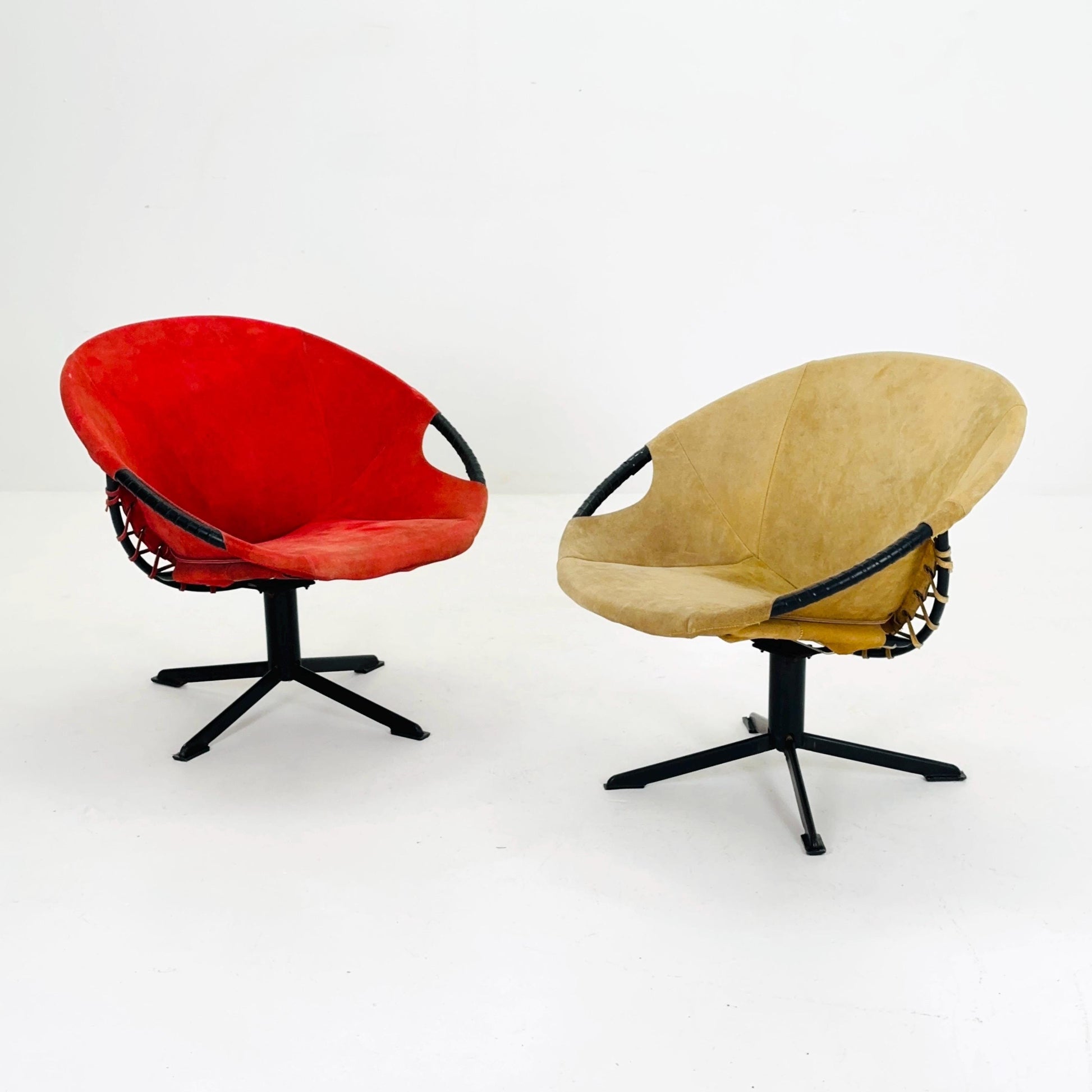 Mid century Suede Lounge Chair with Black Iron Frame , Mcm Design Germany 1960s