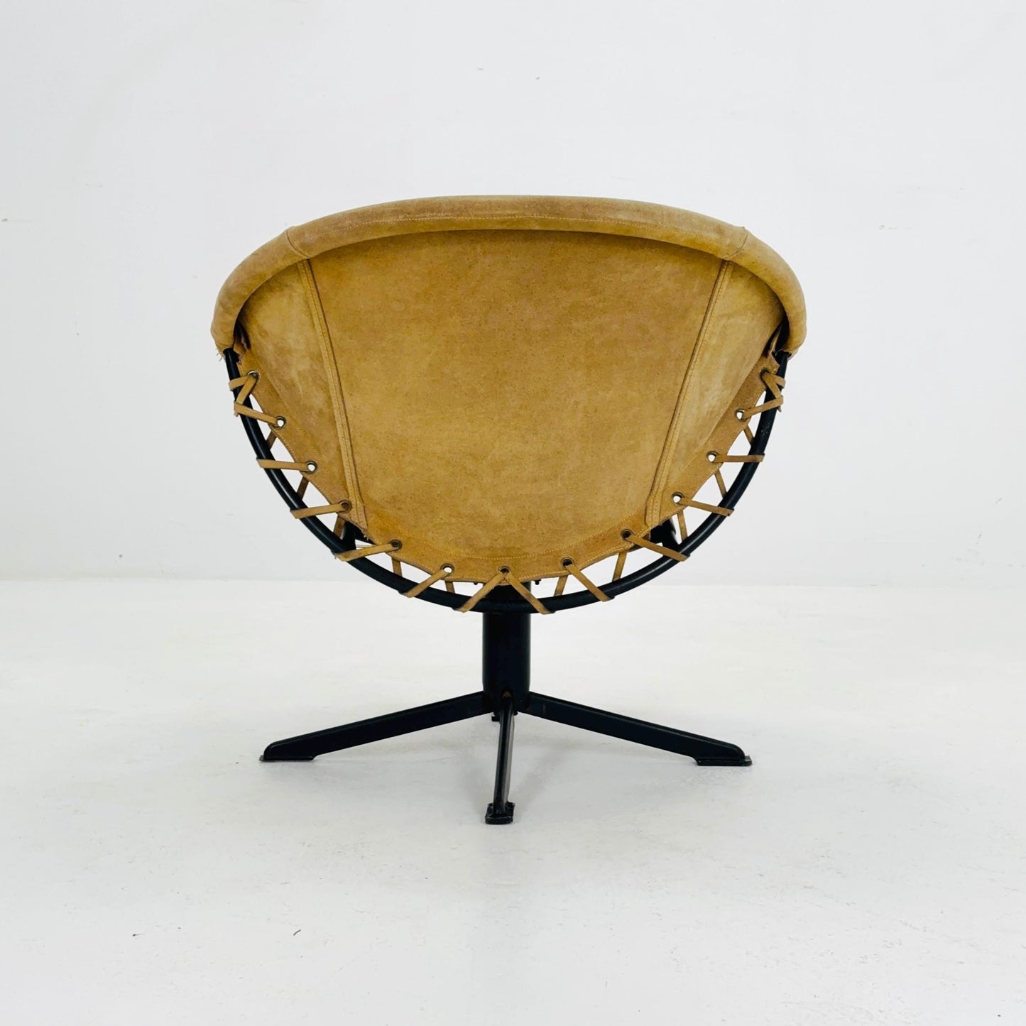 Mid century Suede Lounge Chair with Black Iron Frame , Mcm Design Germany 1960s