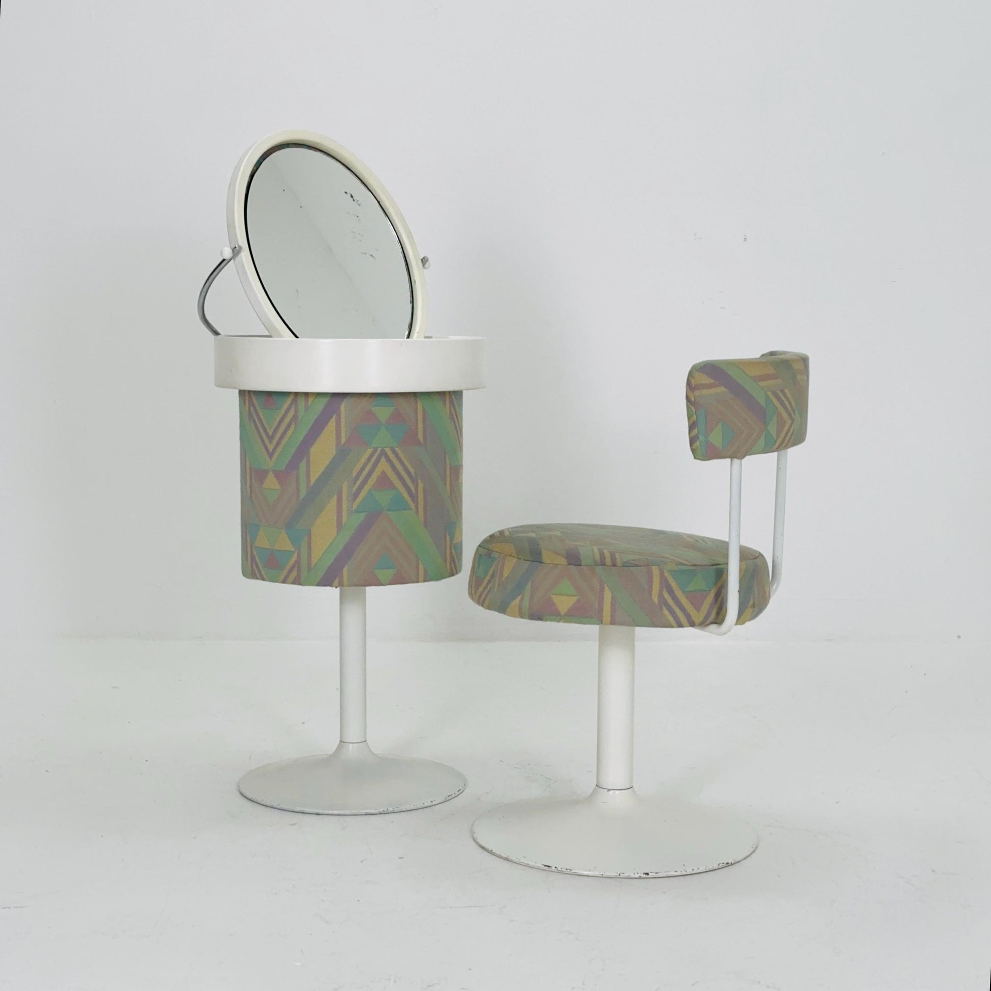 Mid-Century Makeup Table and Stool Set – Italian Design, 1980s