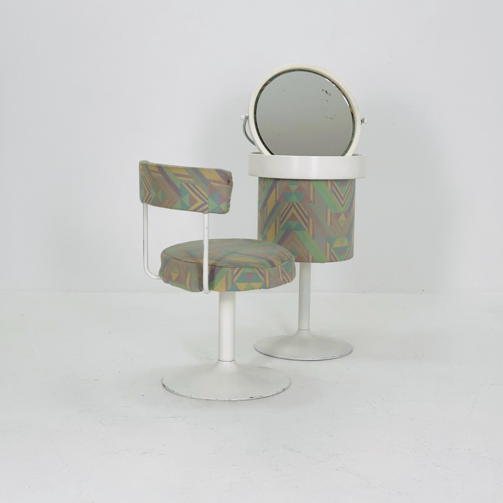 Mid-Century Makeup Table and Stool Set – Italian Design, 1980s