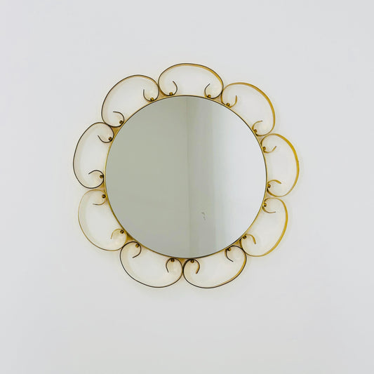Mid century circle -shaped mirror with golden metal frame- 1960s Italy