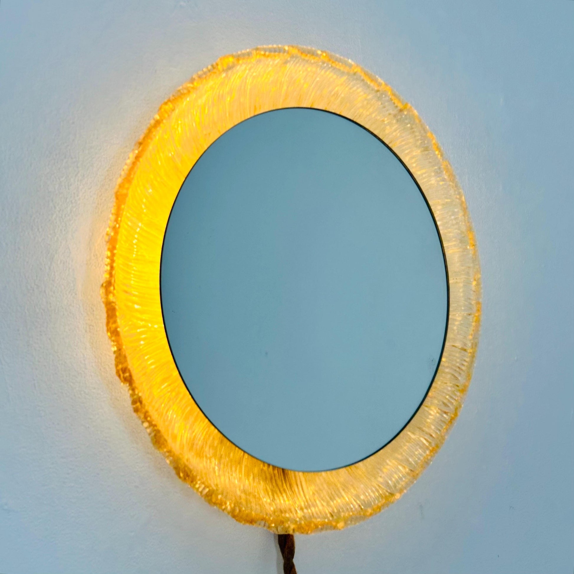 Mid-Century baklite ice glass Oval large mirror by Em Germany 1960s