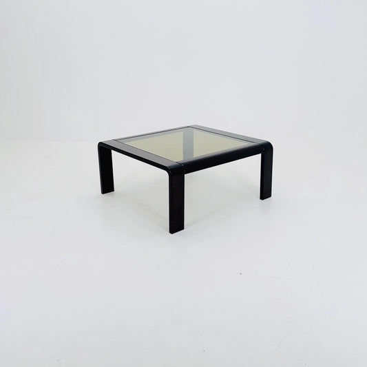 Mid-Century Wooden Coffee Table with Curved Edges and Smoked Glass Top, 1960s Germany